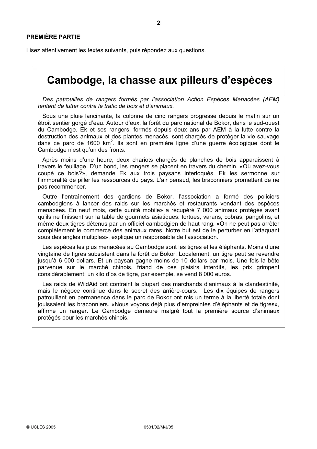 Cambridge IGCSE French - First Language 0501 2005 May/June Paper 2 · Variant 1 question paper, page 2 of 4