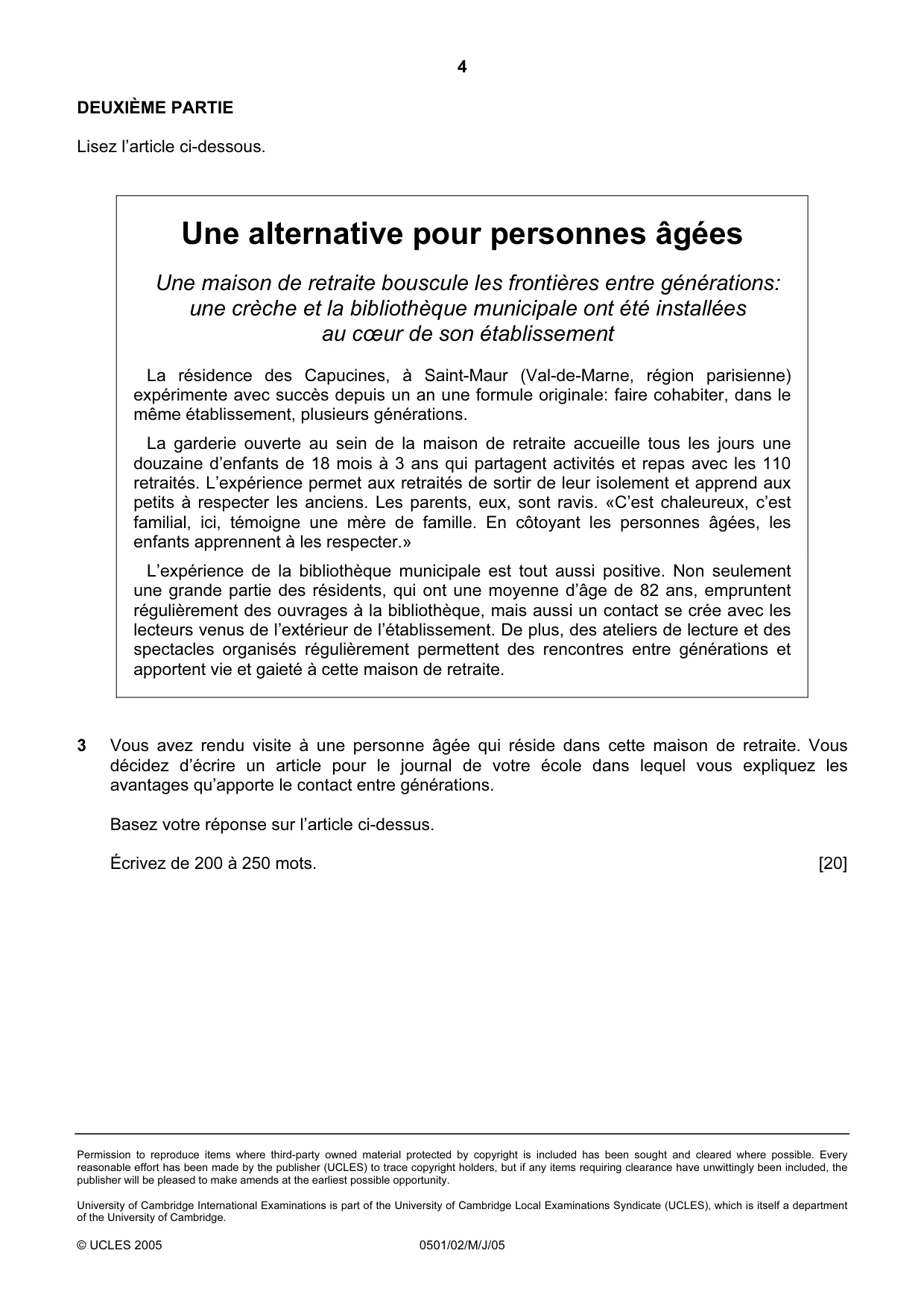 Cambridge IGCSE French - First Language 0501 2005 May/June Paper 2 · Variant 1 question paper, page 4 of 4
