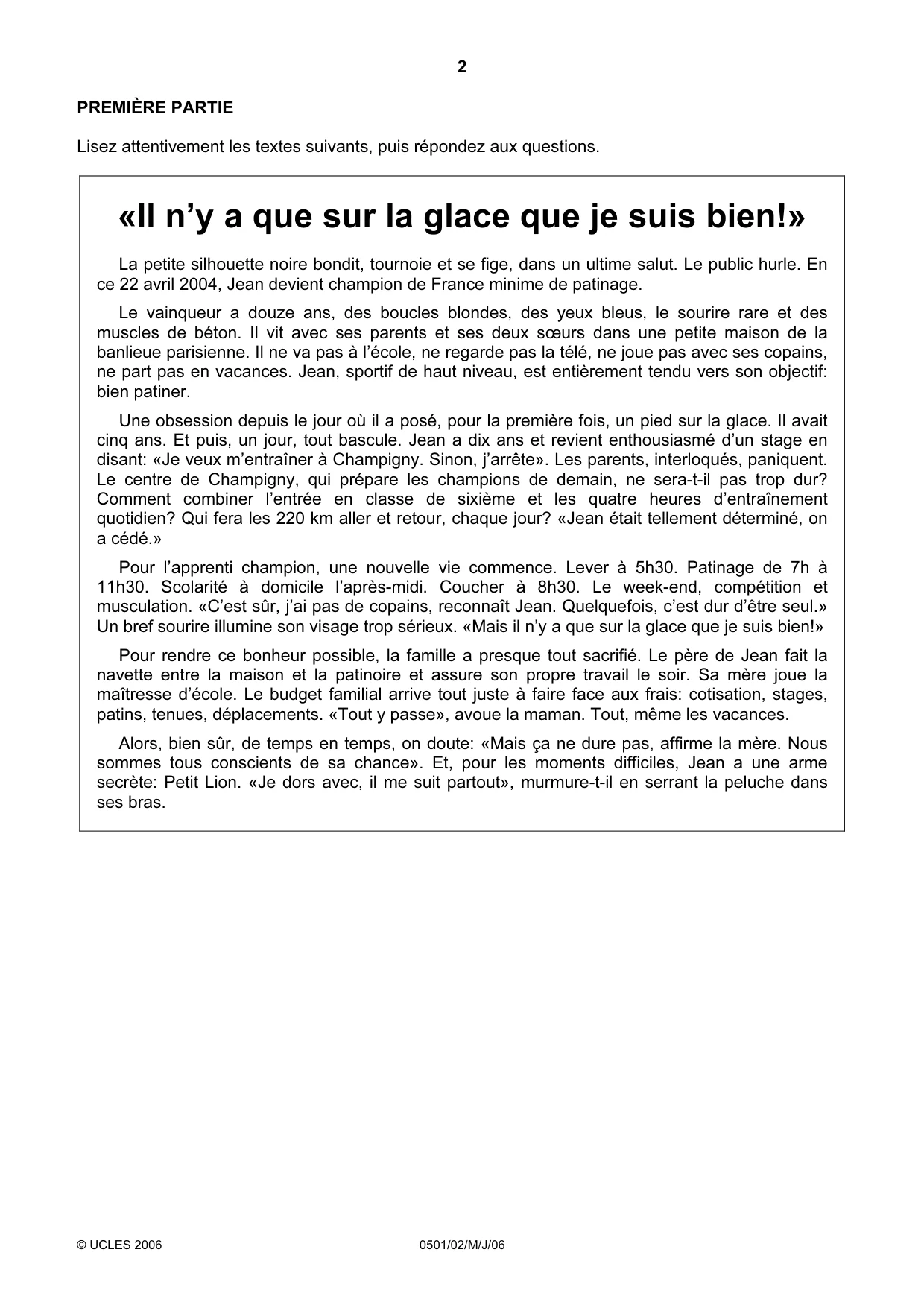 Cambridge IGCSE French - First Language 0501 2006 May/June Paper 2 · Variant 1 question paper, page 2 of 4
