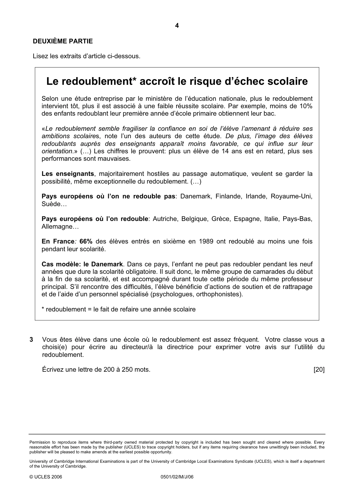 Cambridge IGCSE French - First Language 0501 2006 May/June Paper 2 · Variant 1 question paper, page 4 of 4