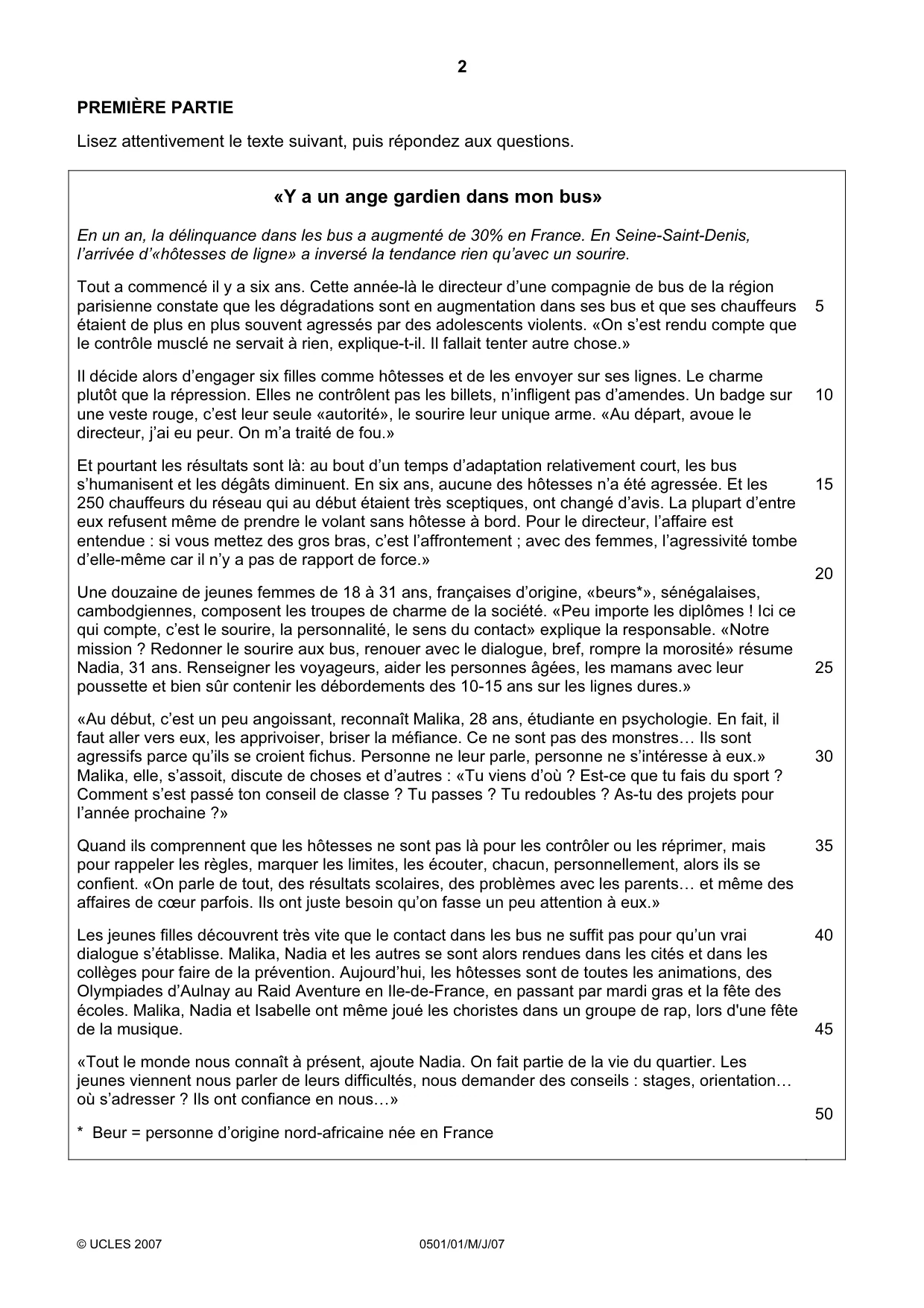 Cambridge IGCSE French - First Language 0501 2007 May/June Paper 1 · Variant 1 question paper, page 2 of 4