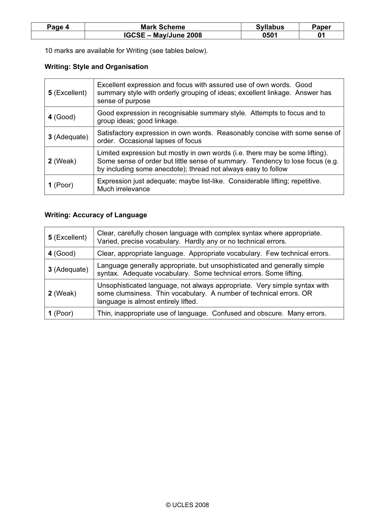 Mark scheme, page 4 of 4
