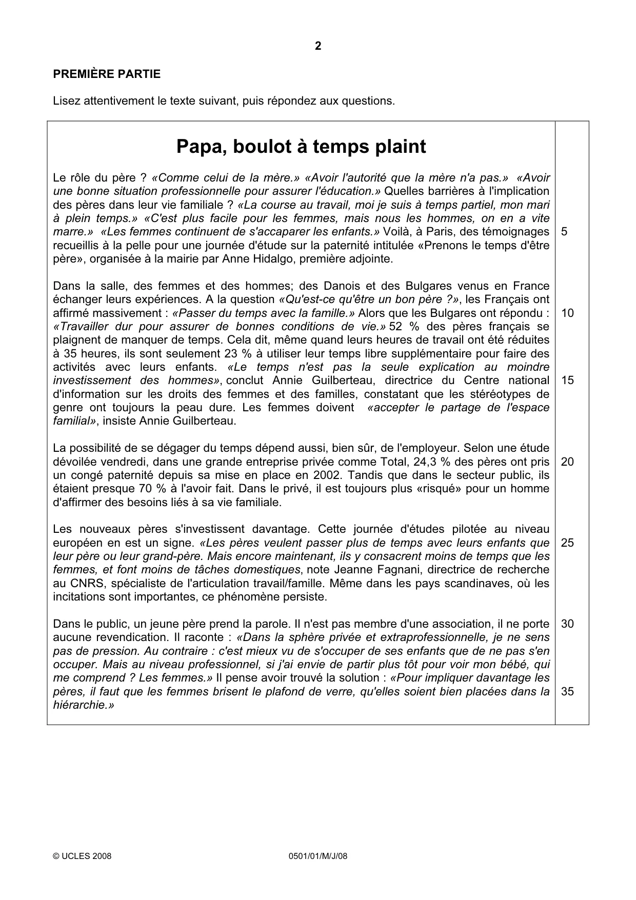 Cambridge IGCSE French - First Language 0501 2008 May/June Paper 1 · Variant 1 question paper, page 2 of 4