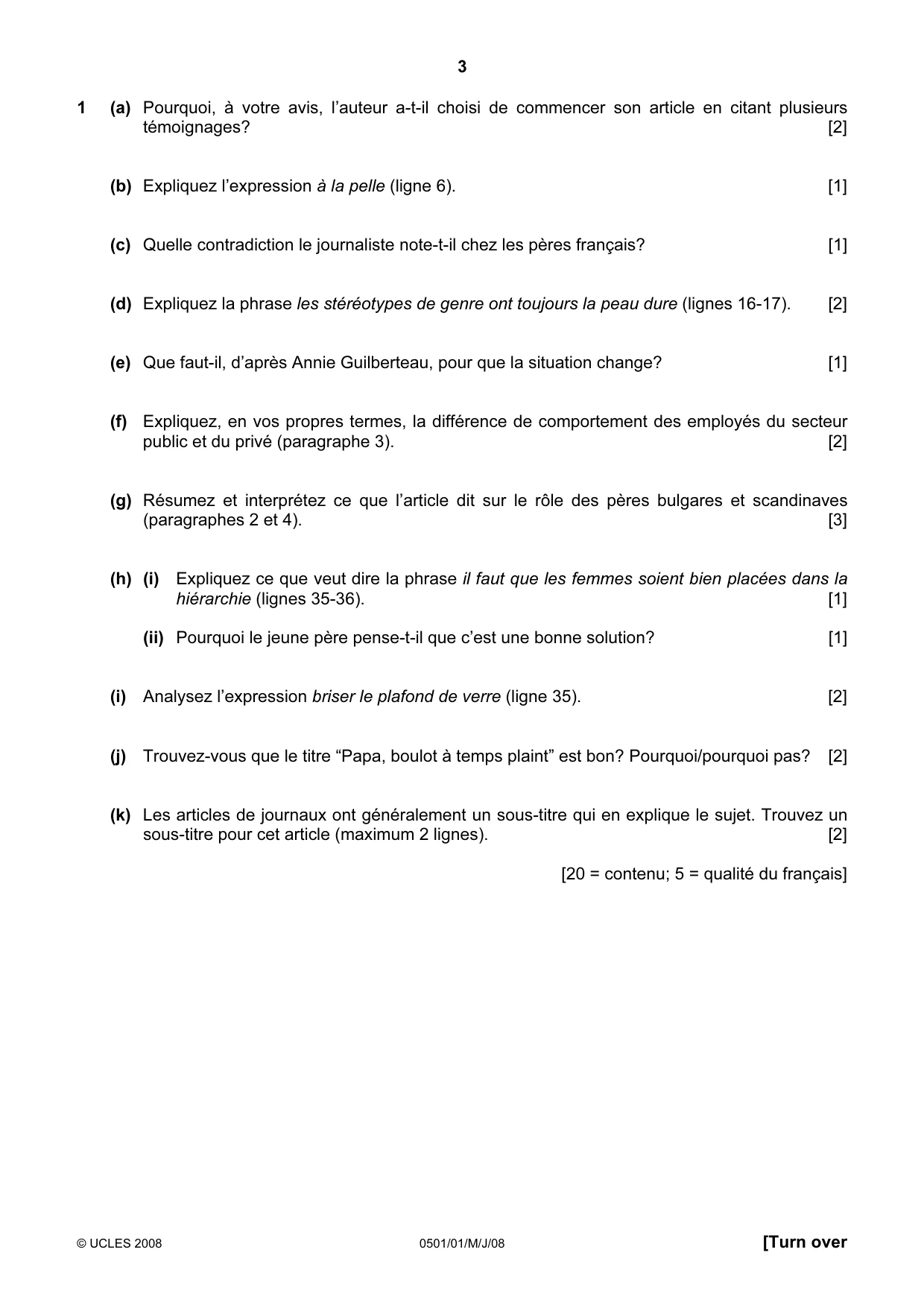 Cambridge IGCSE French - First Language 0501 2008 May/June Paper 1 · Variant 1 question paper, page 3 of 4