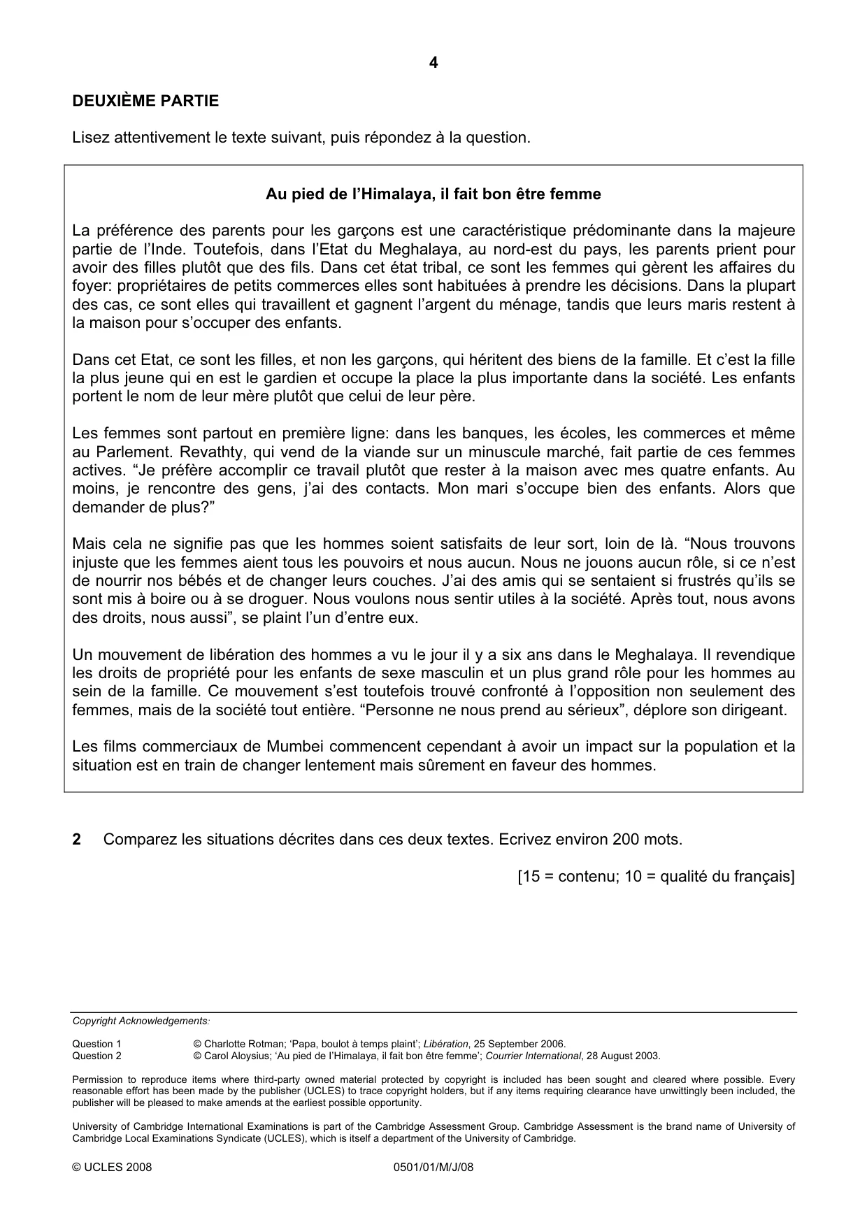 Cambridge IGCSE French - First Language 0501 2008 May/June Paper 1 · Variant 1 question paper, page 4 of 4