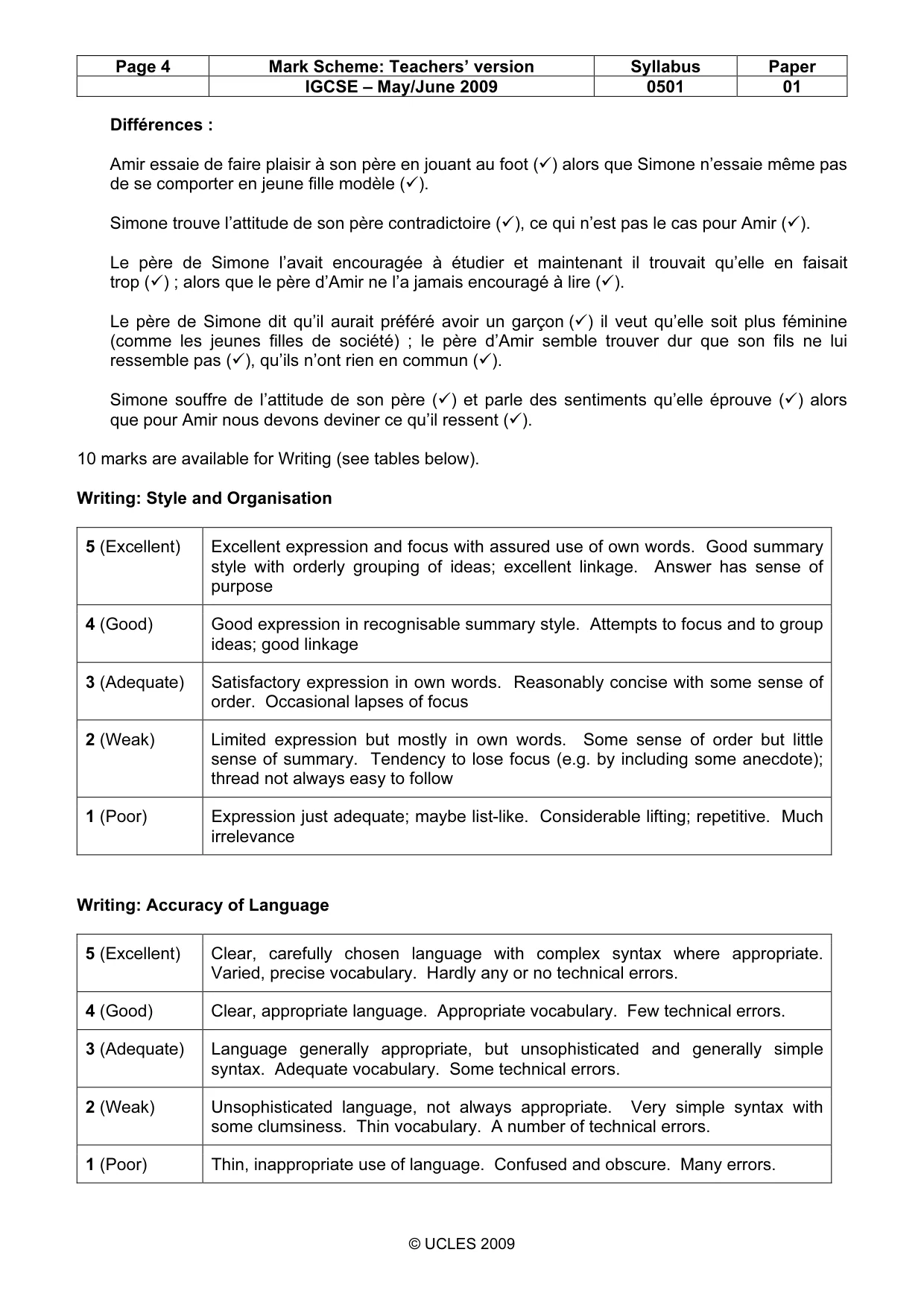 Mark scheme, page 4 of 4