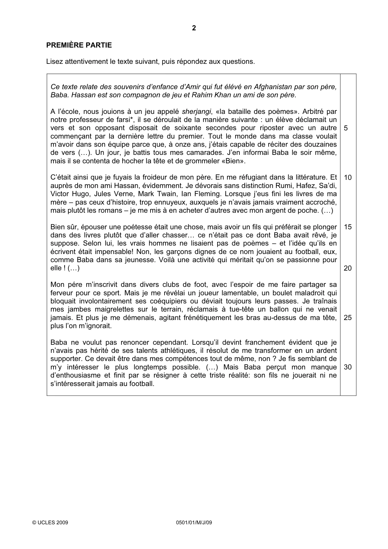 Cambridge IGCSE French - First Language 0501 2009 May/June Paper 1 · Variant 1 question paper, page 2 of 4