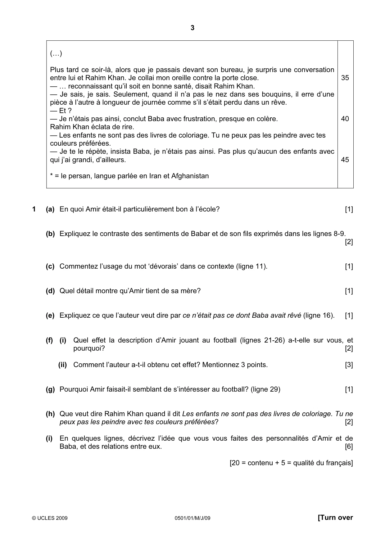 Cambridge IGCSE French - First Language 0501 2009 May/June Paper 1 · Variant 1 question paper, page 3 of 4