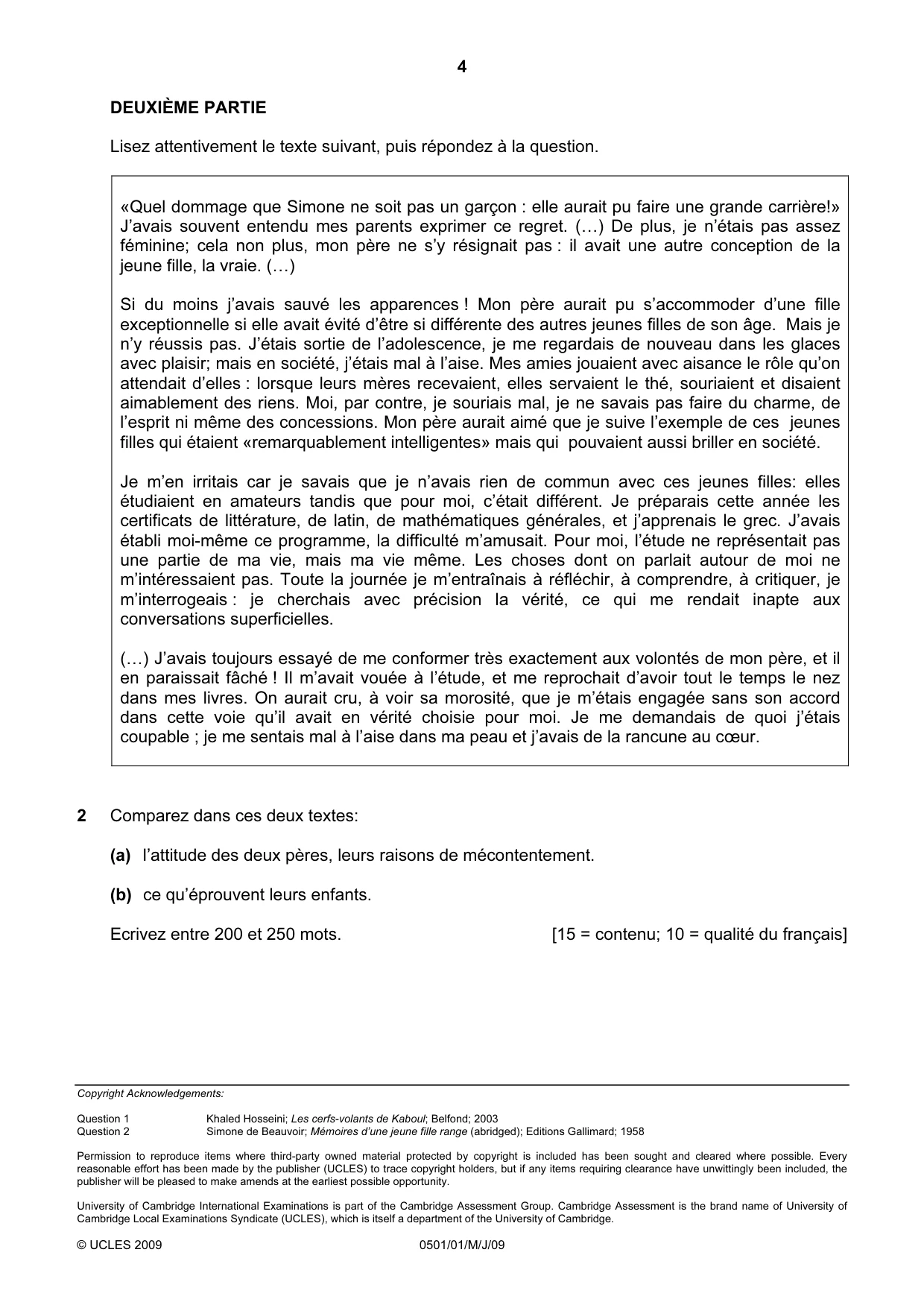 Cambridge IGCSE French - First Language 0501 2009 May/June Paper 1 · Variant 1 question paper, page 4 of 4
