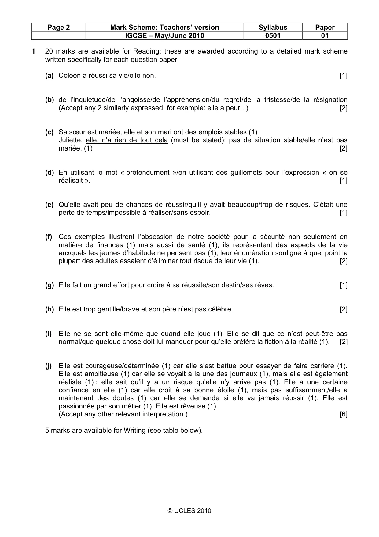 Mark scheme, page 2 of 4