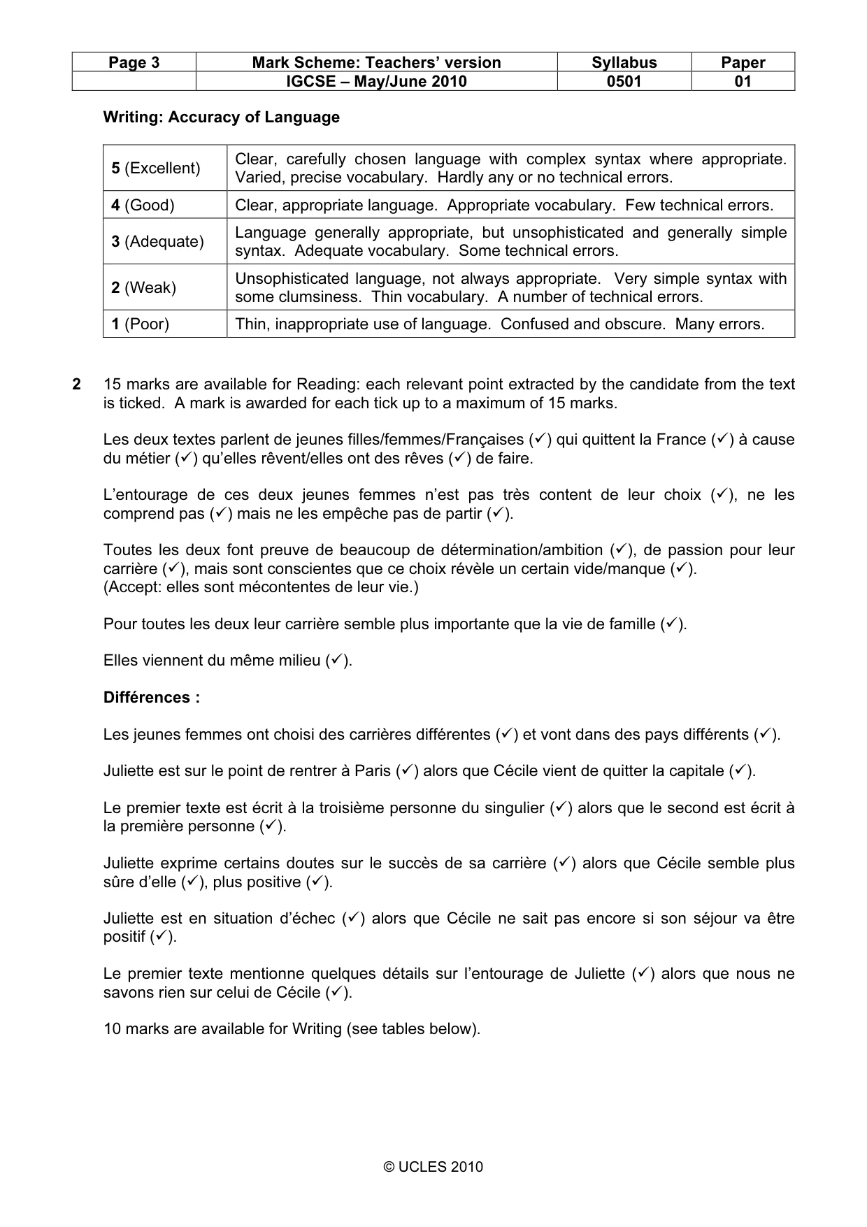 Mark scheme, page 3 of 4