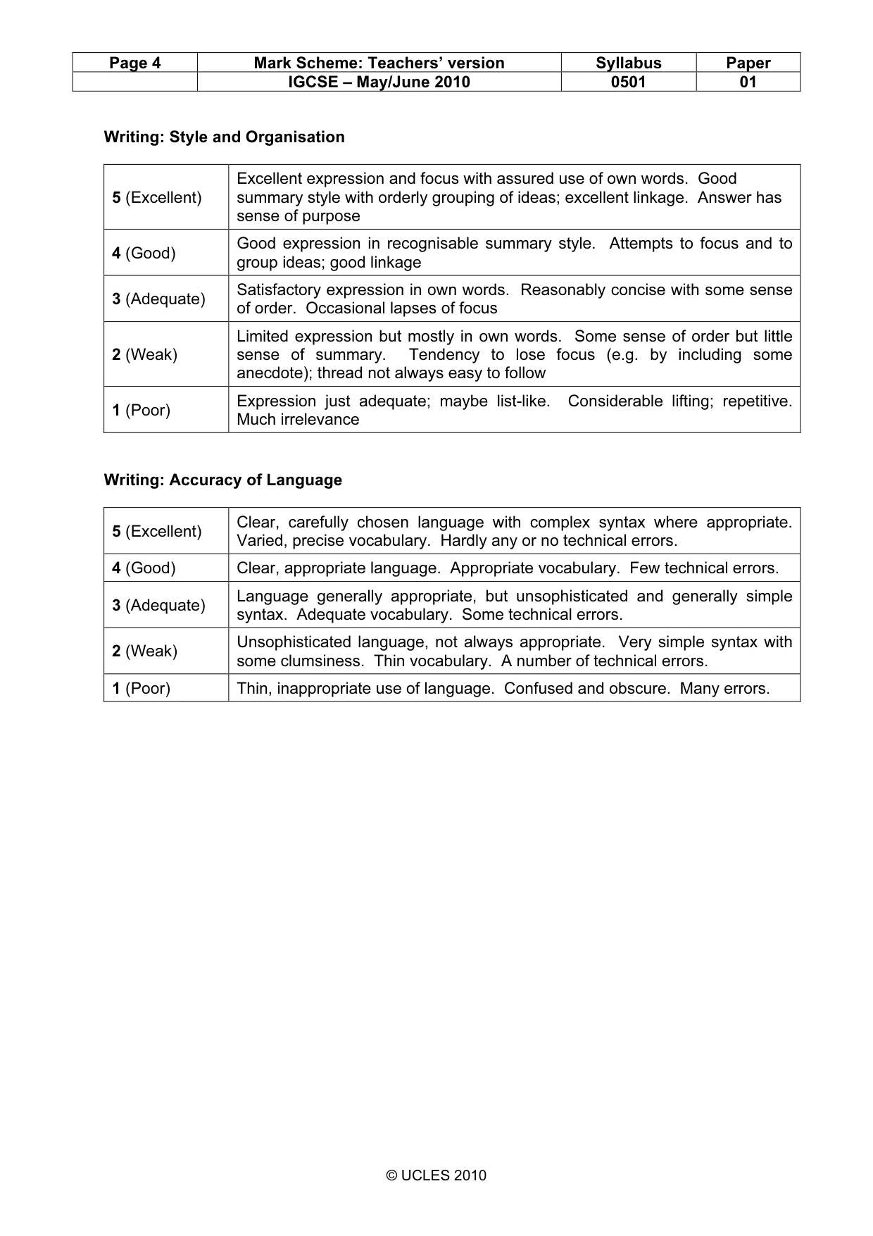 Mark scheme, page 4 of 4