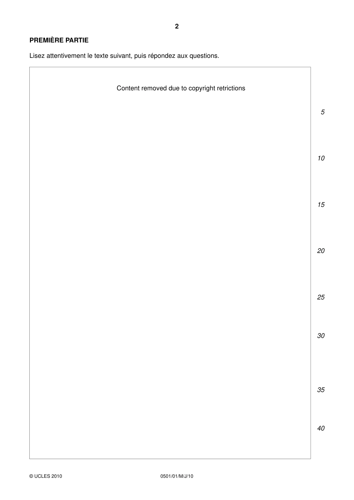 Cambridge IGCSE French - First Language 0501 2010 May/June Paper 1 · Variant 1 question paper, page 2 of 8