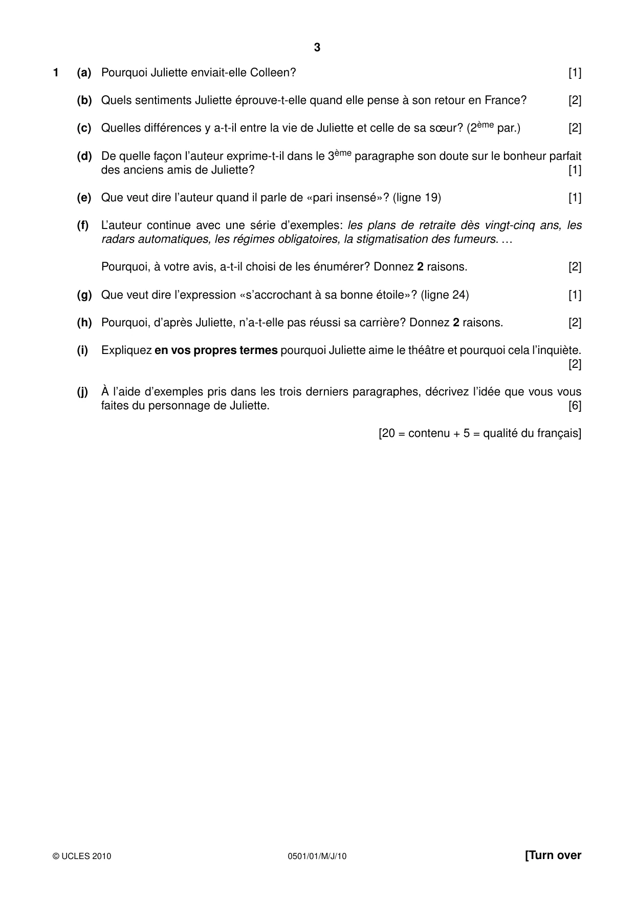 Cambridge IGCSE French - First Language 0501 2010 May/June Paper 1 · Variant 1 question paper, page 3 of 8
