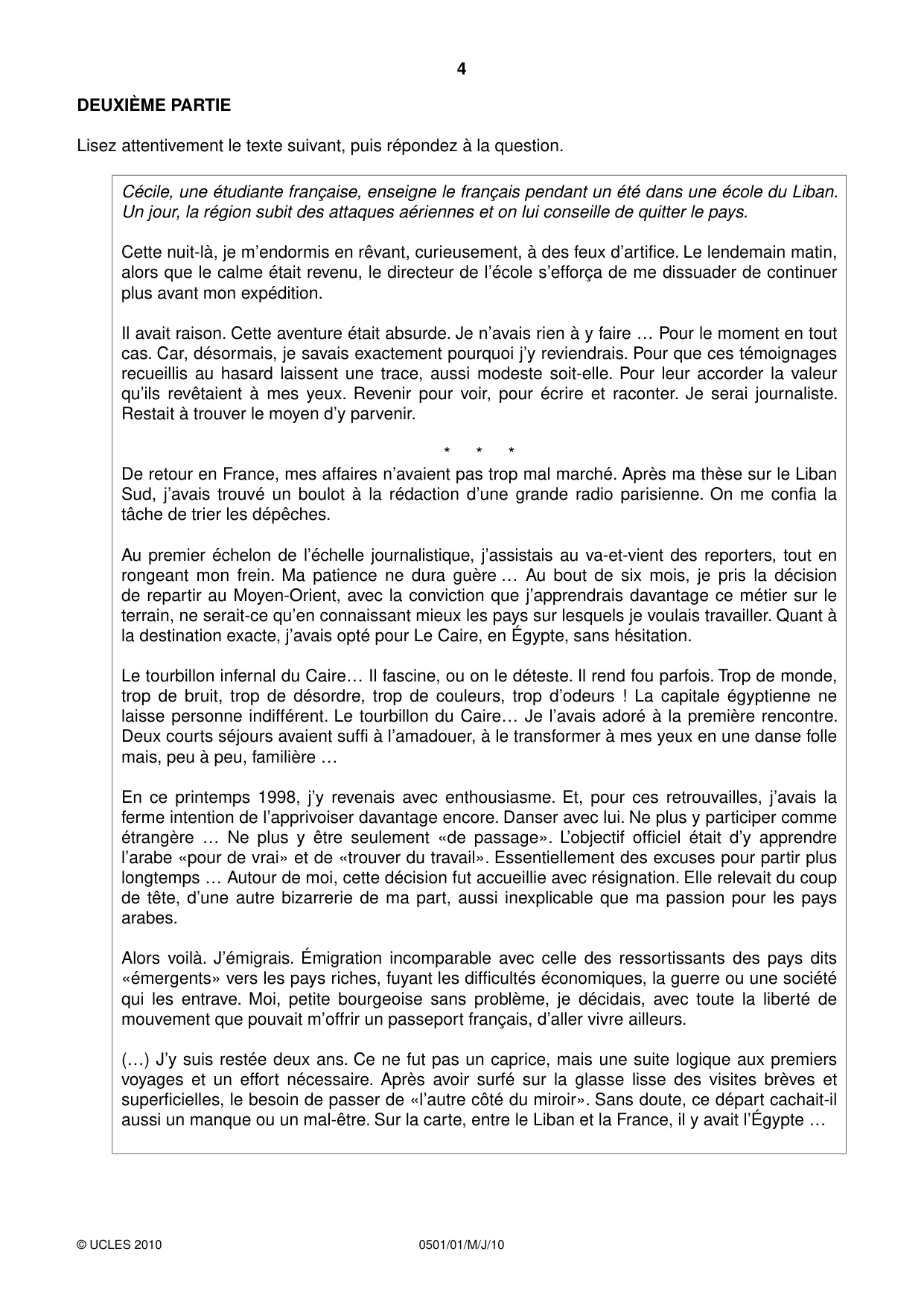 Cambridge IGCSE French - First Language 0501 2010 May/June Paper 1 · Variant 1 question paper, page 4 of 8