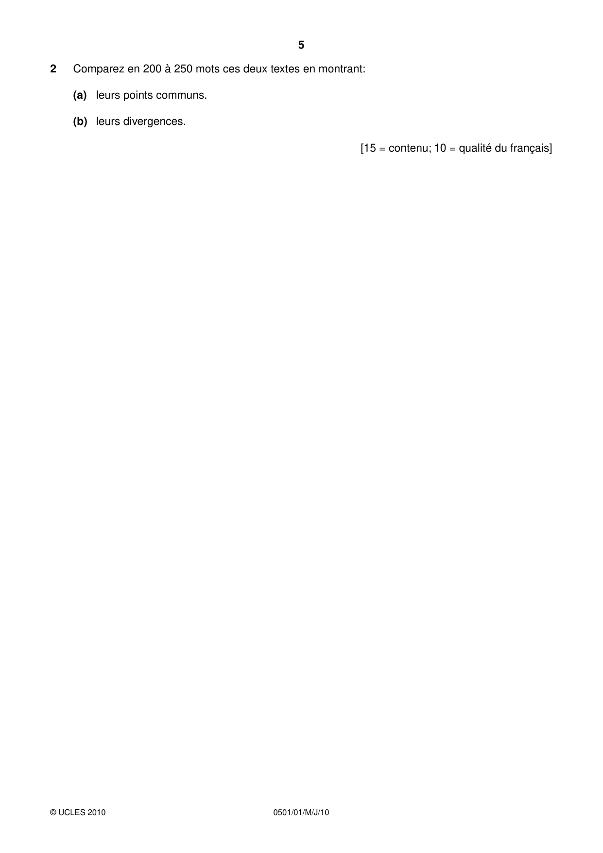 Cambridge IGCSE French - First Language 0501 2010 May/June Paper 1 · Variant 1 question paper, page 5 of 8