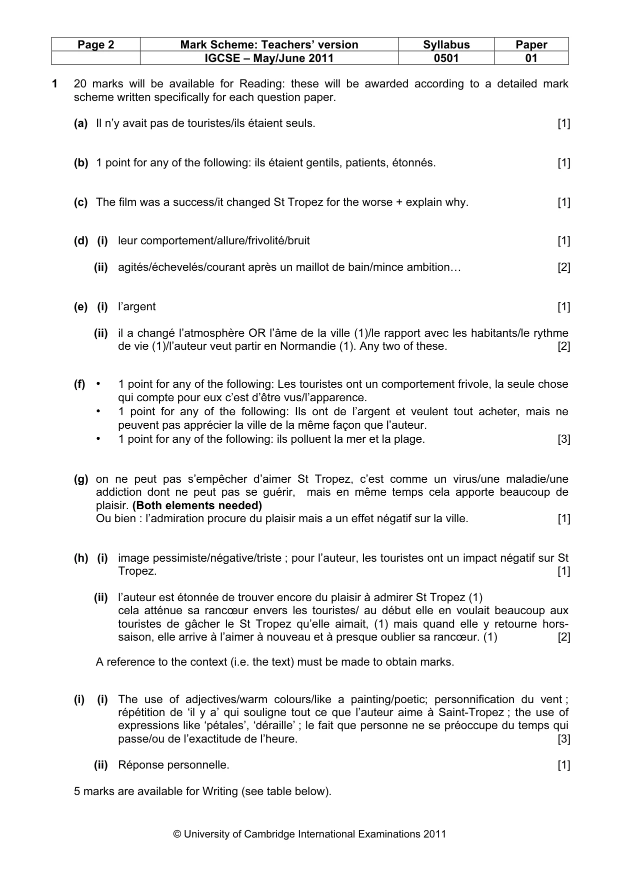Mark scheme, page 2 of 4
