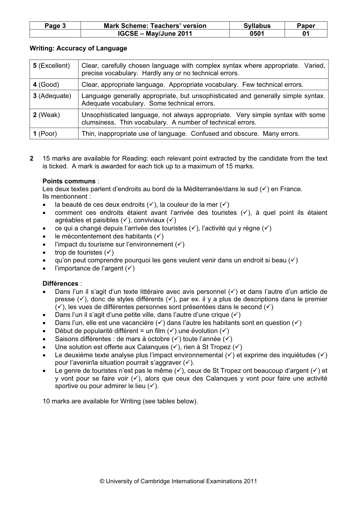 Mark scheme, page 3 of 4