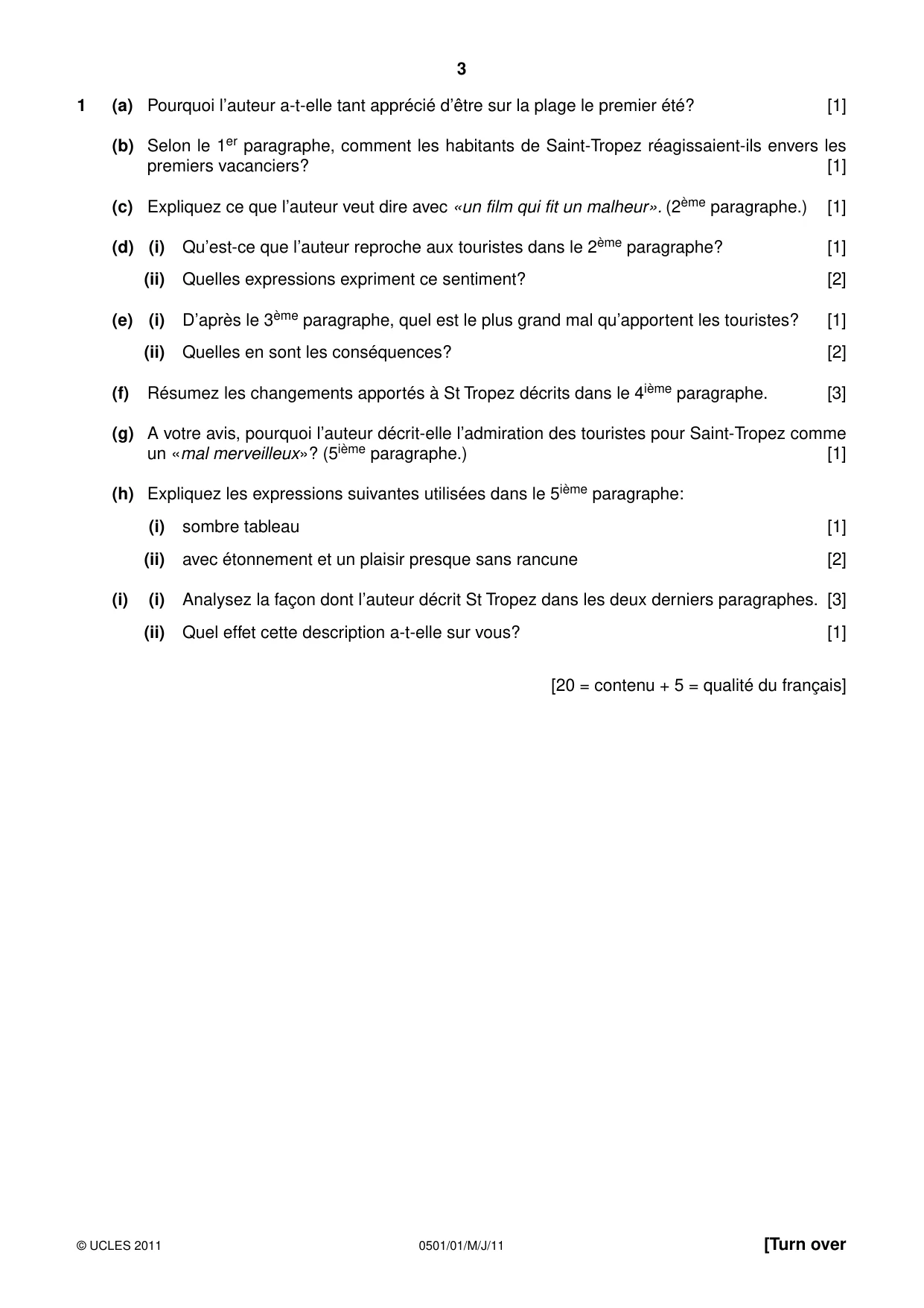 Cambridge IGCSE French - First Language 0501 2011 May/June Paper 1 · Variant 1 question paper, page 3 of 8
