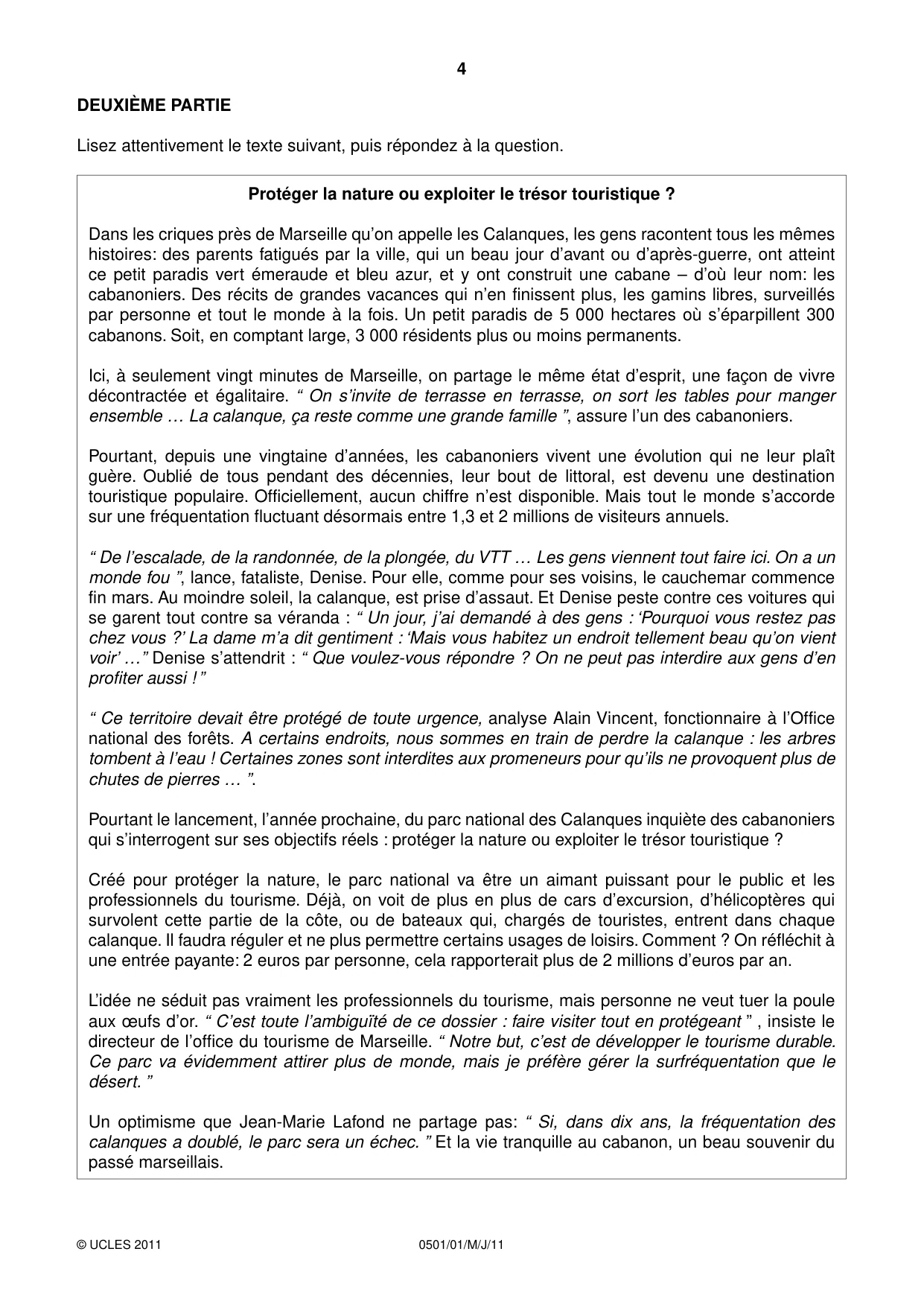 Cambridge IGCSE French - First Language 0501 2011 May/June Paper 1 · Variant 1 question paper, page 4 of 8