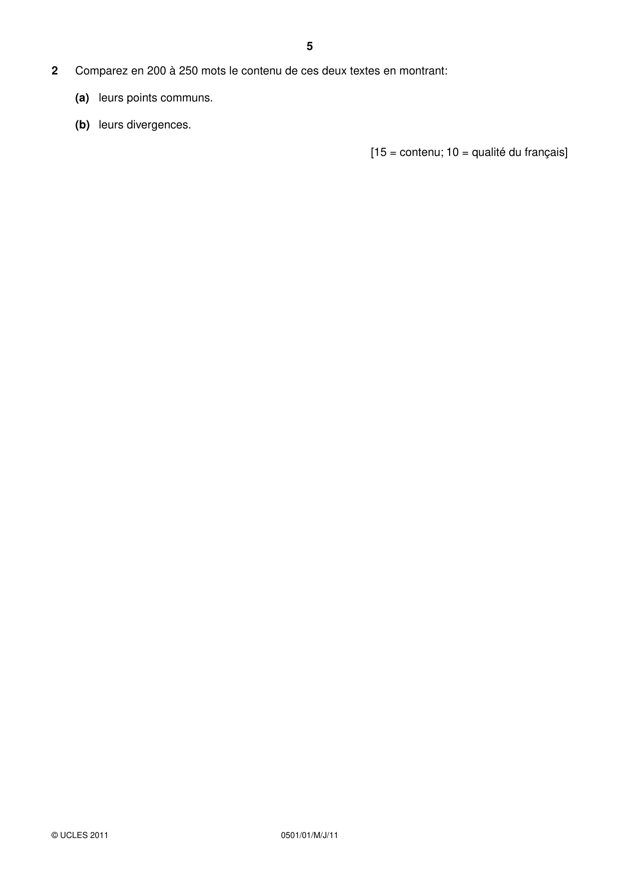Cambridge IGCSE French - First Language 0501 2011 May/June Paper 1 · Variant 1 question paper, page 5 of 8