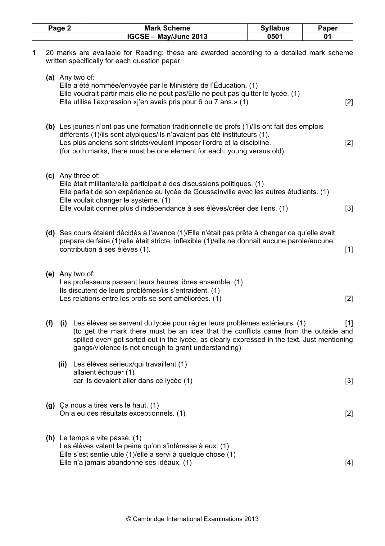 Mark scheme, page 2 of 5