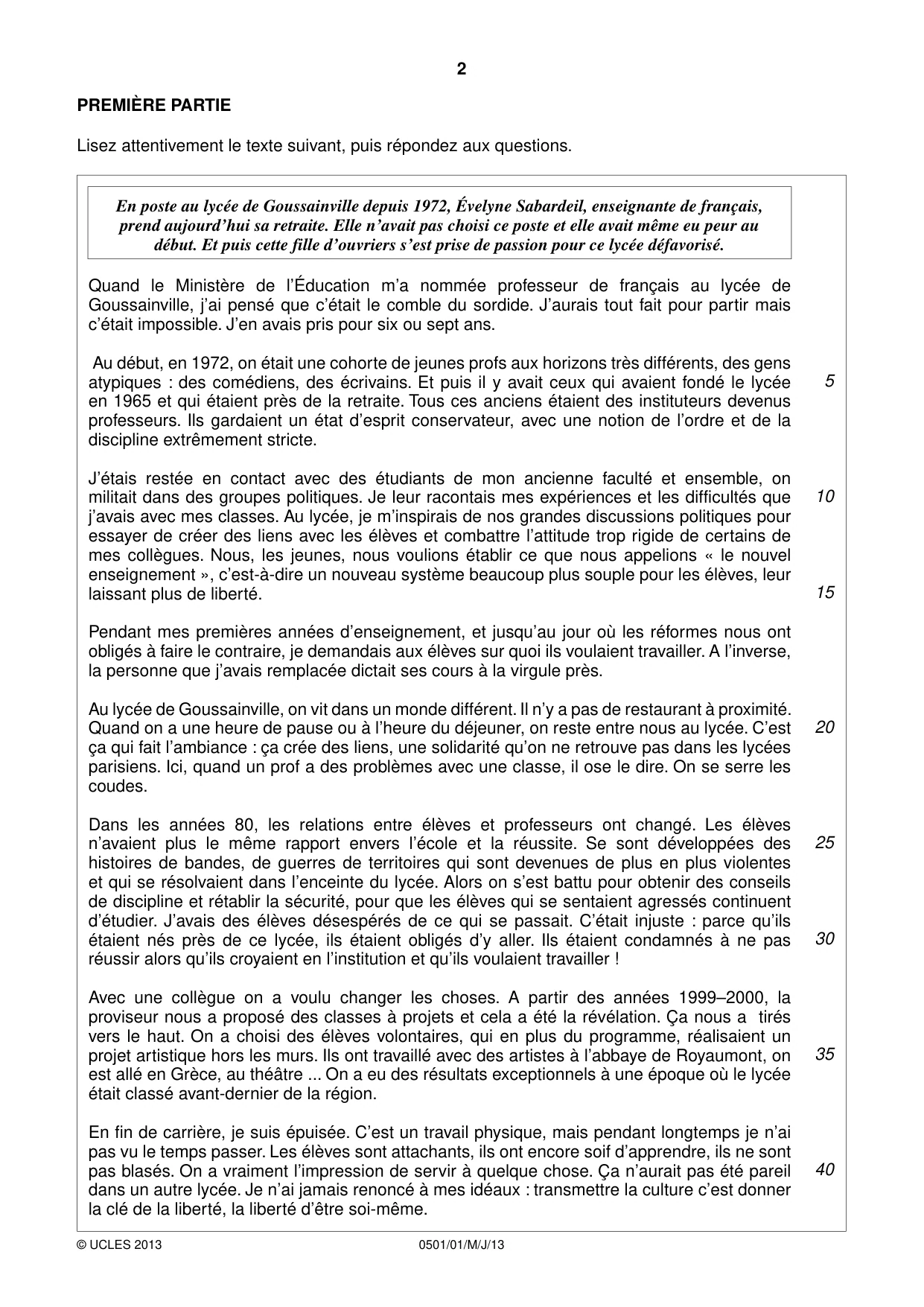 Cambridge IGCSE French - First Language 0501 2013 May/June Paper 1 · Variant 1 question paper, page 2 of 4