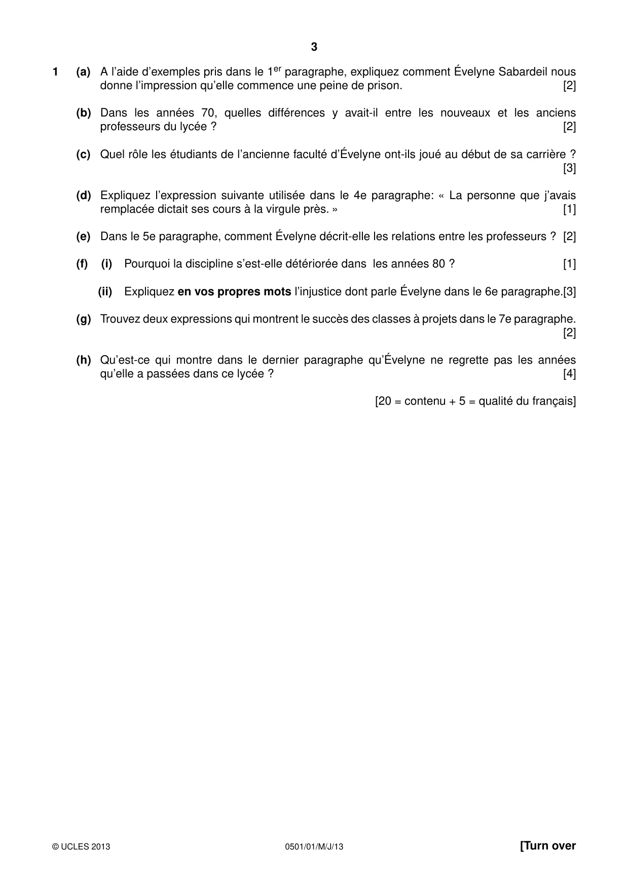 Cambridge IGCSE French - First Language 0501 2013 May/June Paper 1 · Variant 1 question paper, page 3 of 4
