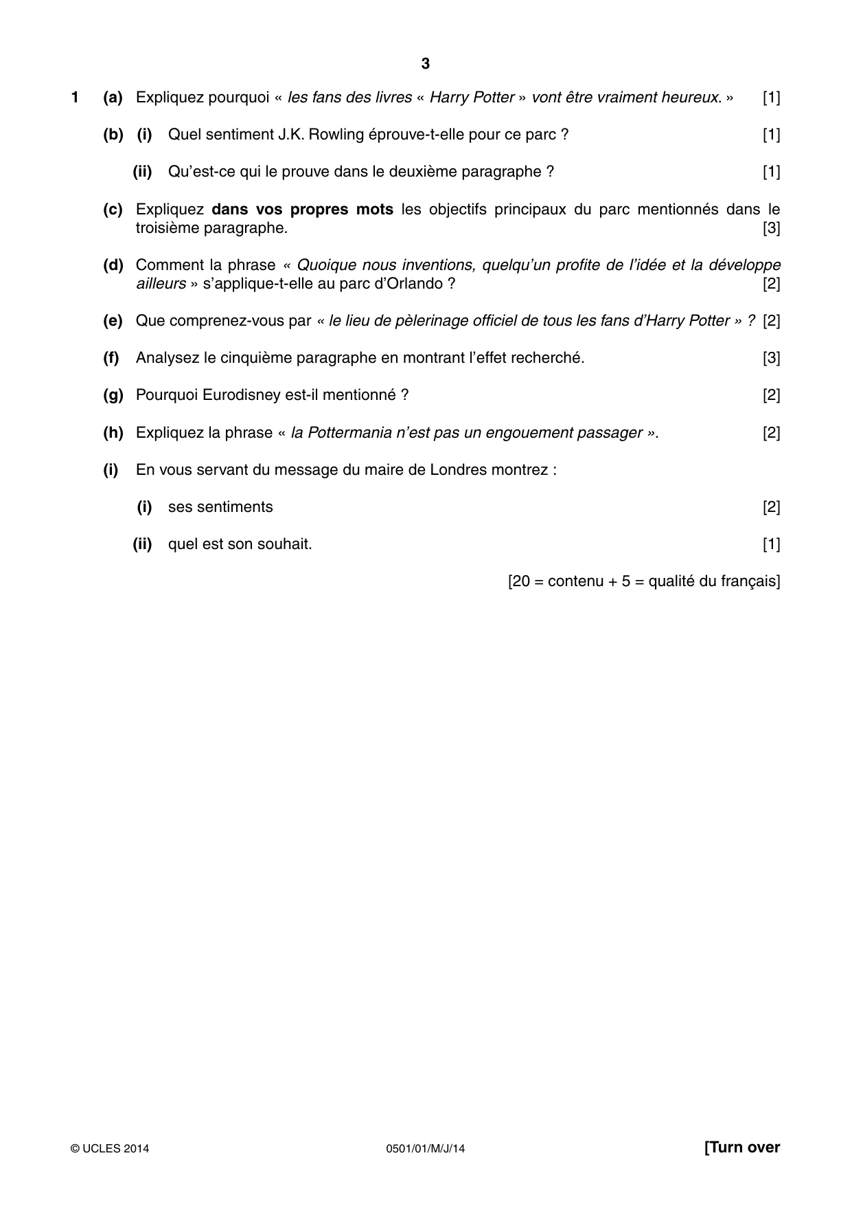 Cambridge IGCSE French - First Language 0501 2014 May/June Paper 1 · Variant 1 question paper, page 3 of 8