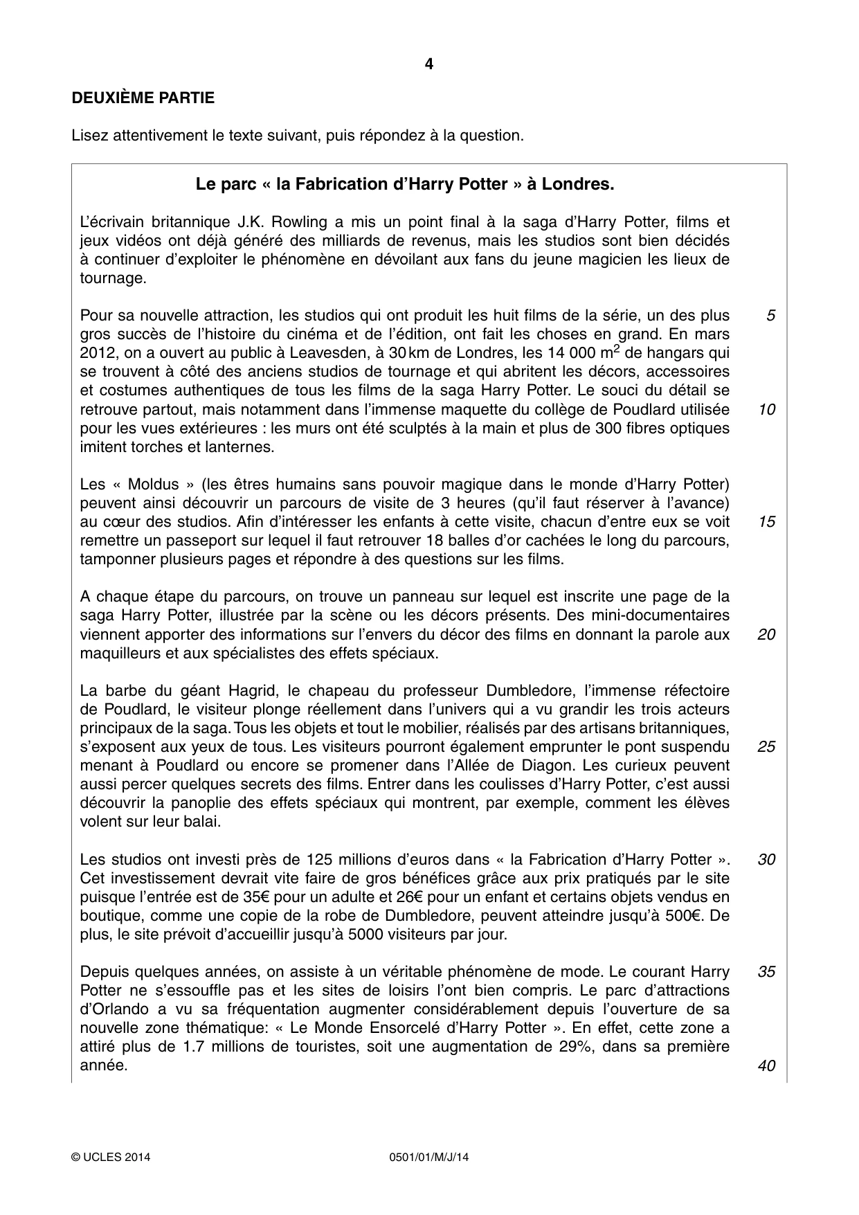 Cambridge IGCSE French - First Language 0501 2014 May/June Paper 1 · Variant 1 question paper, page 4 of 8