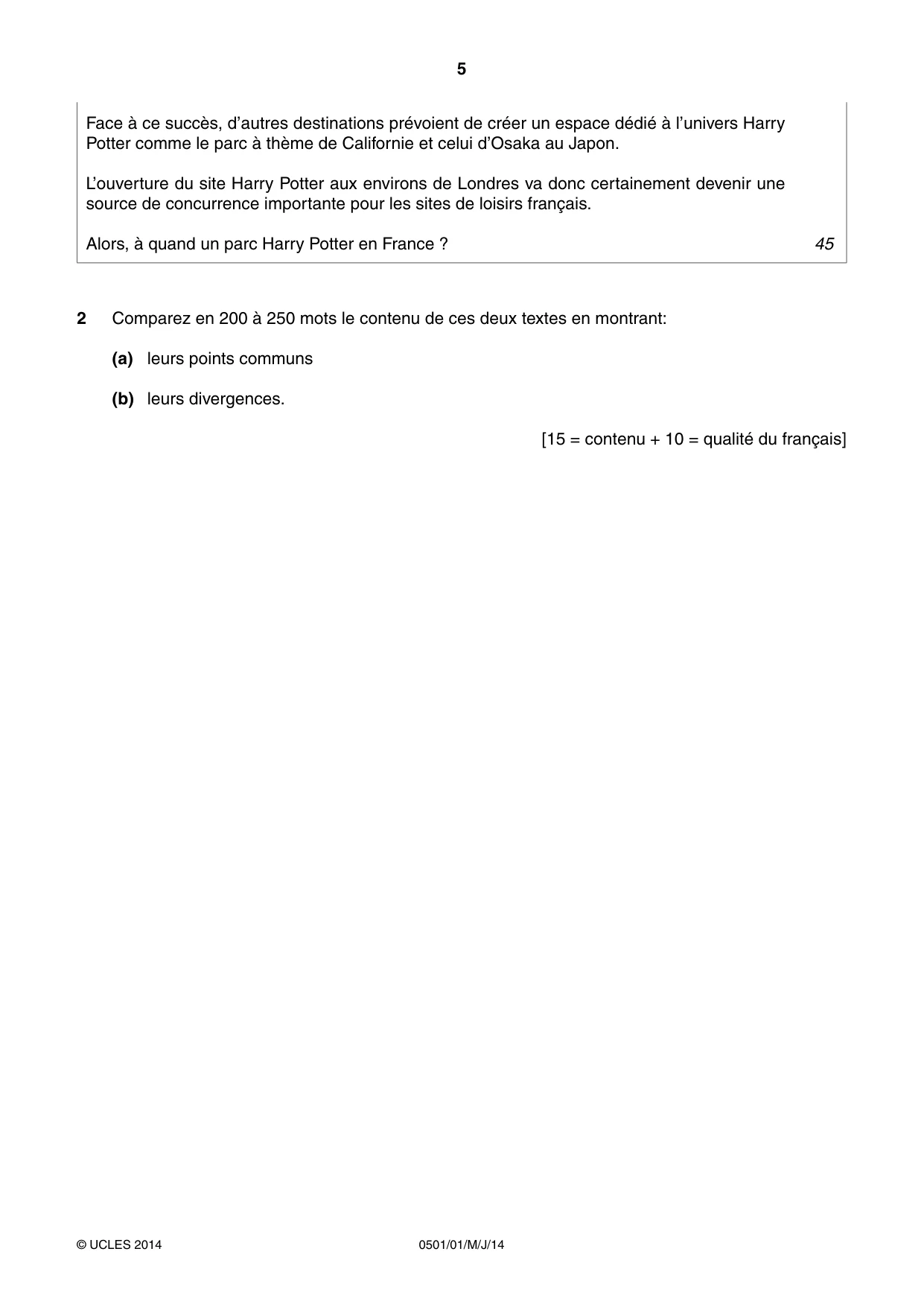 Cambridge IGCSE French - First Language 0501 2014 May/June Paper 1 · Variant 1 question paper, page 5 of 8