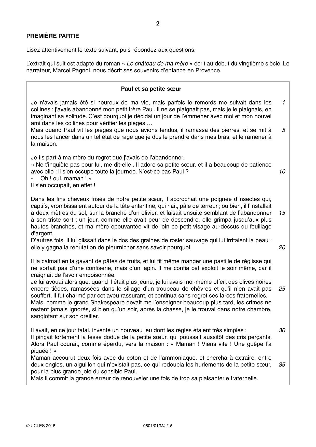 Cambridge IGCSE French - First Language 0501 2015 May/June Paper 1 · Variant 1 question paper, page 2 of 8