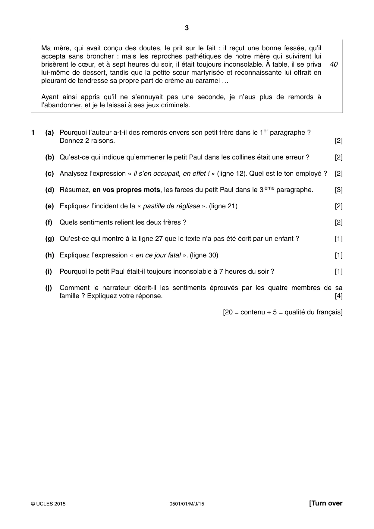 Cambridge IGCSE French - First Language 0501 2015 May/June Paper 1 · Variant 1 question paper, page 3 of 8
