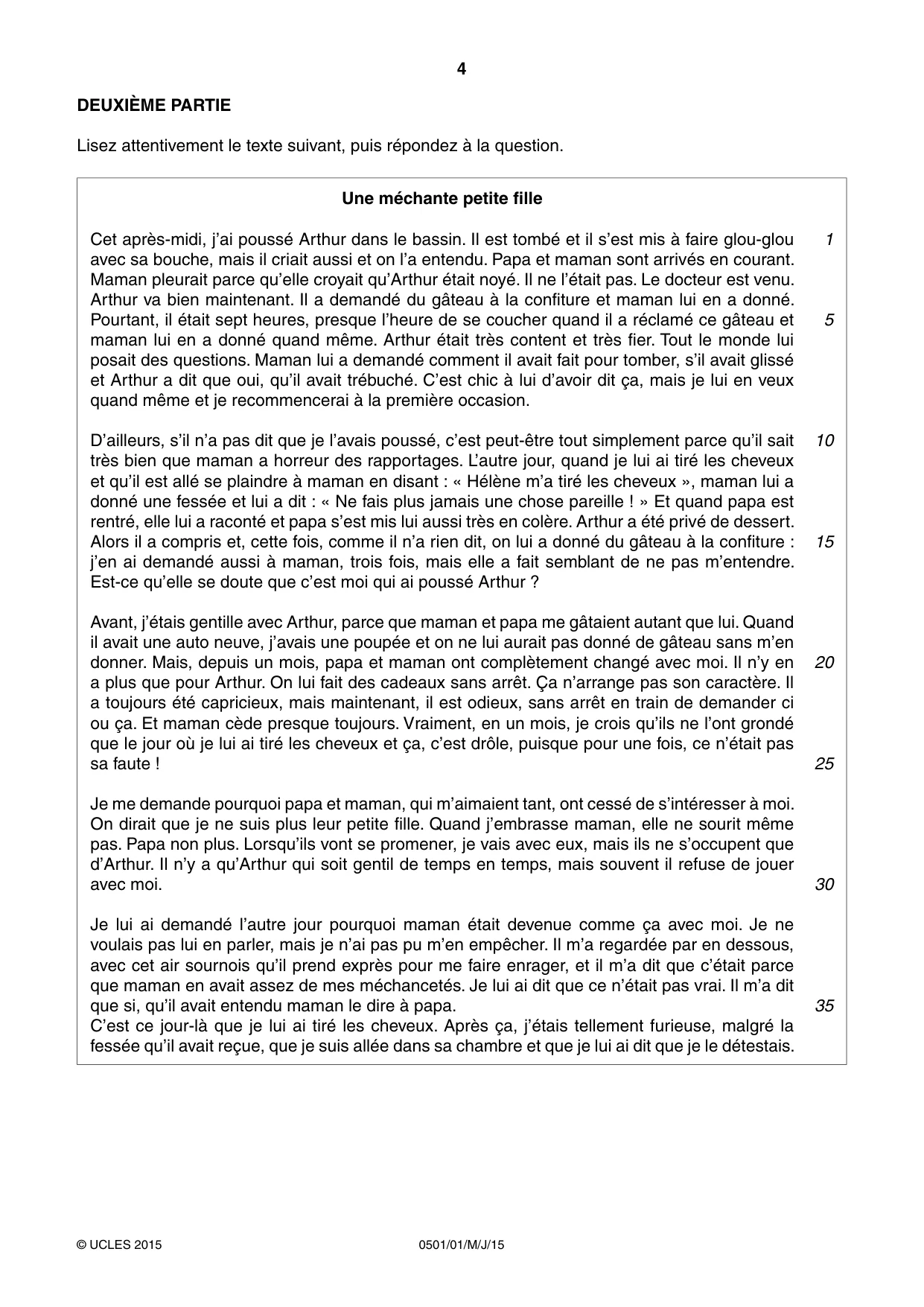 Cambridge IGCSE French - First Language 0501 2015 May/June Paper 1 · Variant 1 question paper, page 4 of 8