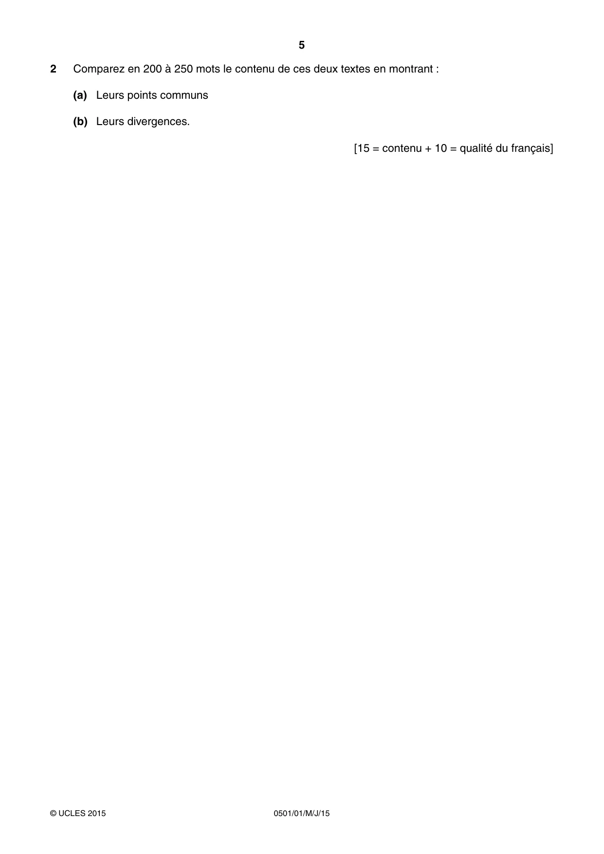 Cambridge IGCSE French - First Language 0501 2015 May/June Paper 1 · Variant 1 question paper, page 5 of 8