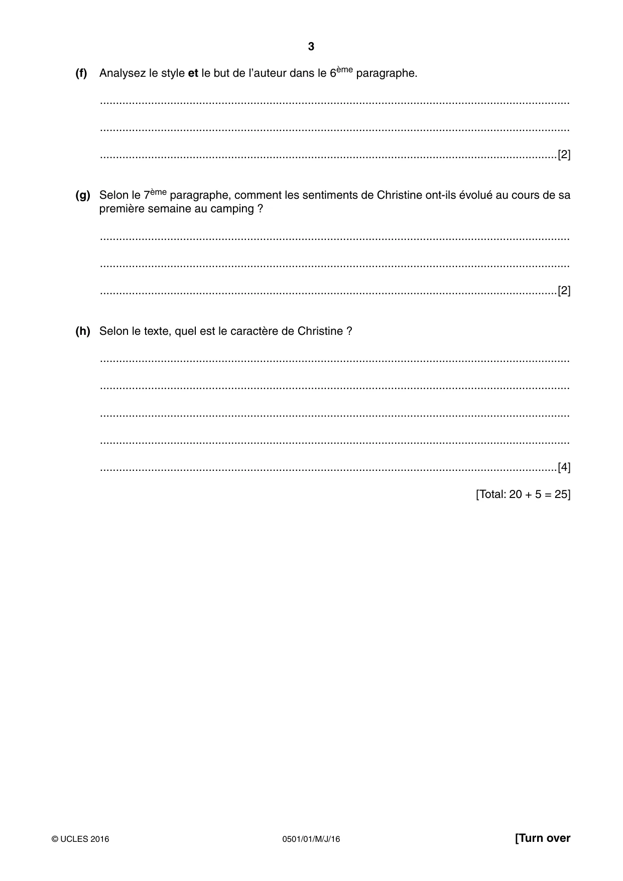 Cambridge IGCSE French - First Language 0501 2016 May/June Paper 1 · Variant 0 question paper, page 3 of 8