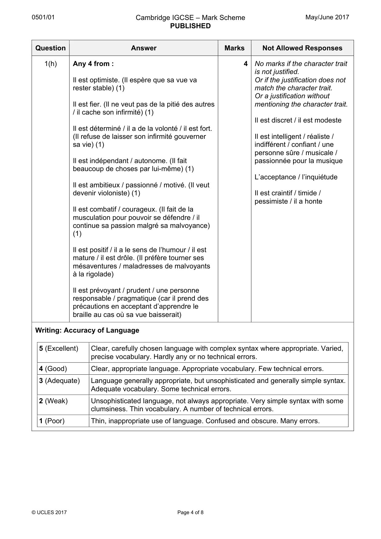 Mark scheme, page 4 of 8