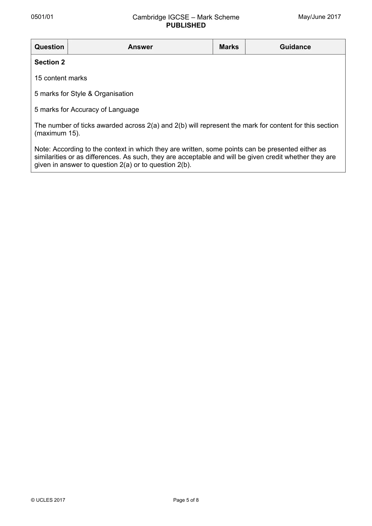 Mark scheme, page 5 of 8