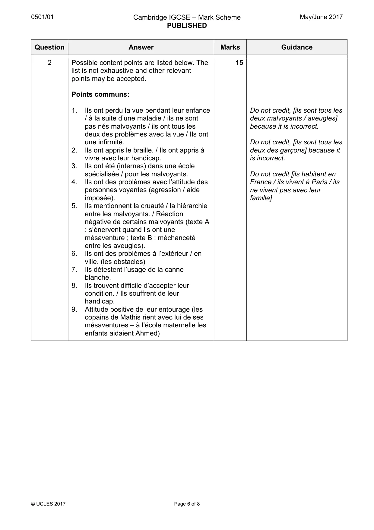 Mark scheme, page 6 of 8