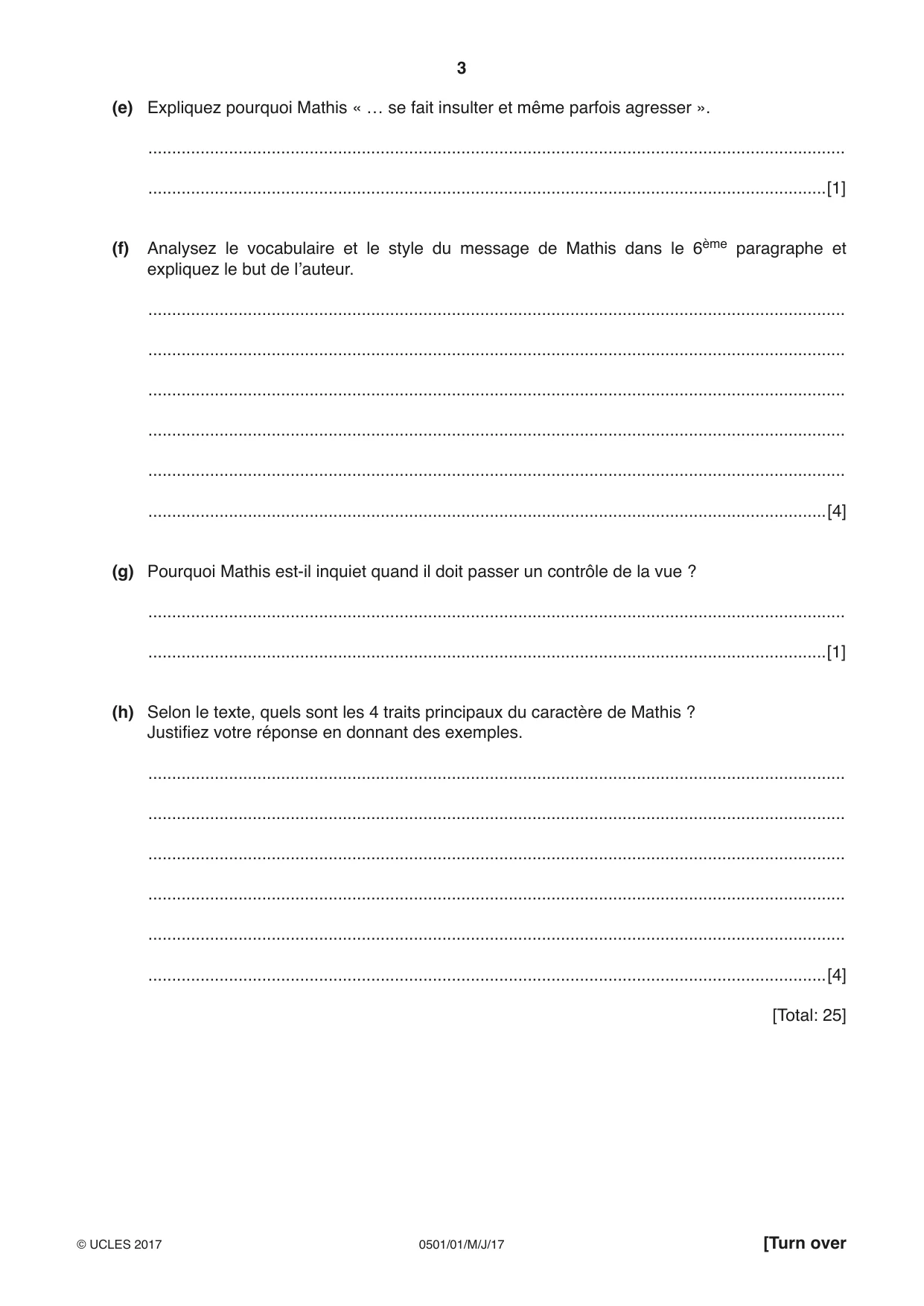 Cambridge IGCSE French - First Language 0501 2017 May/June Paper 1 · Variant 1 question paper, page 3 of 8