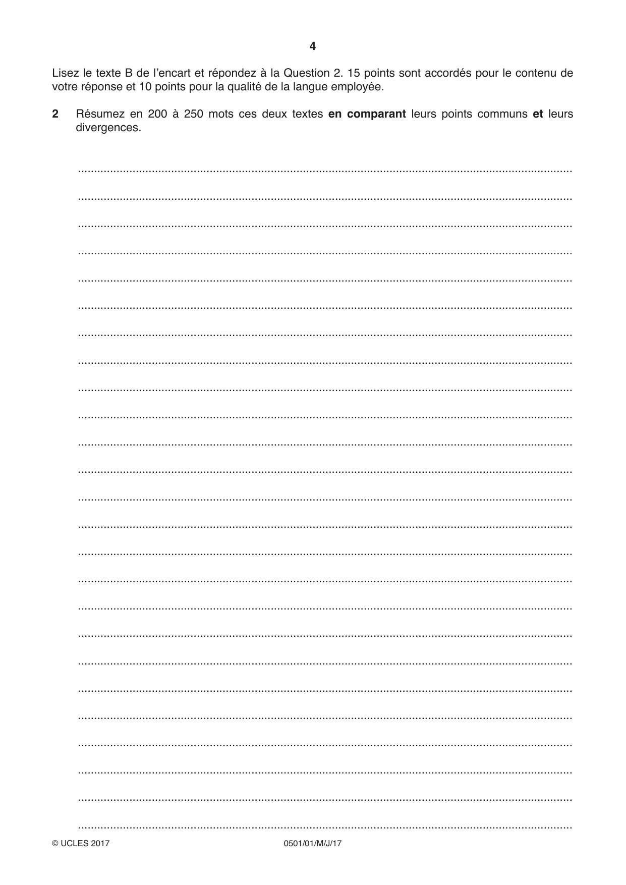 Cambridge IGCSE French - First Language 0501 2017 May/June Paper 1 · Variant 1 question paper, page 4 of 8