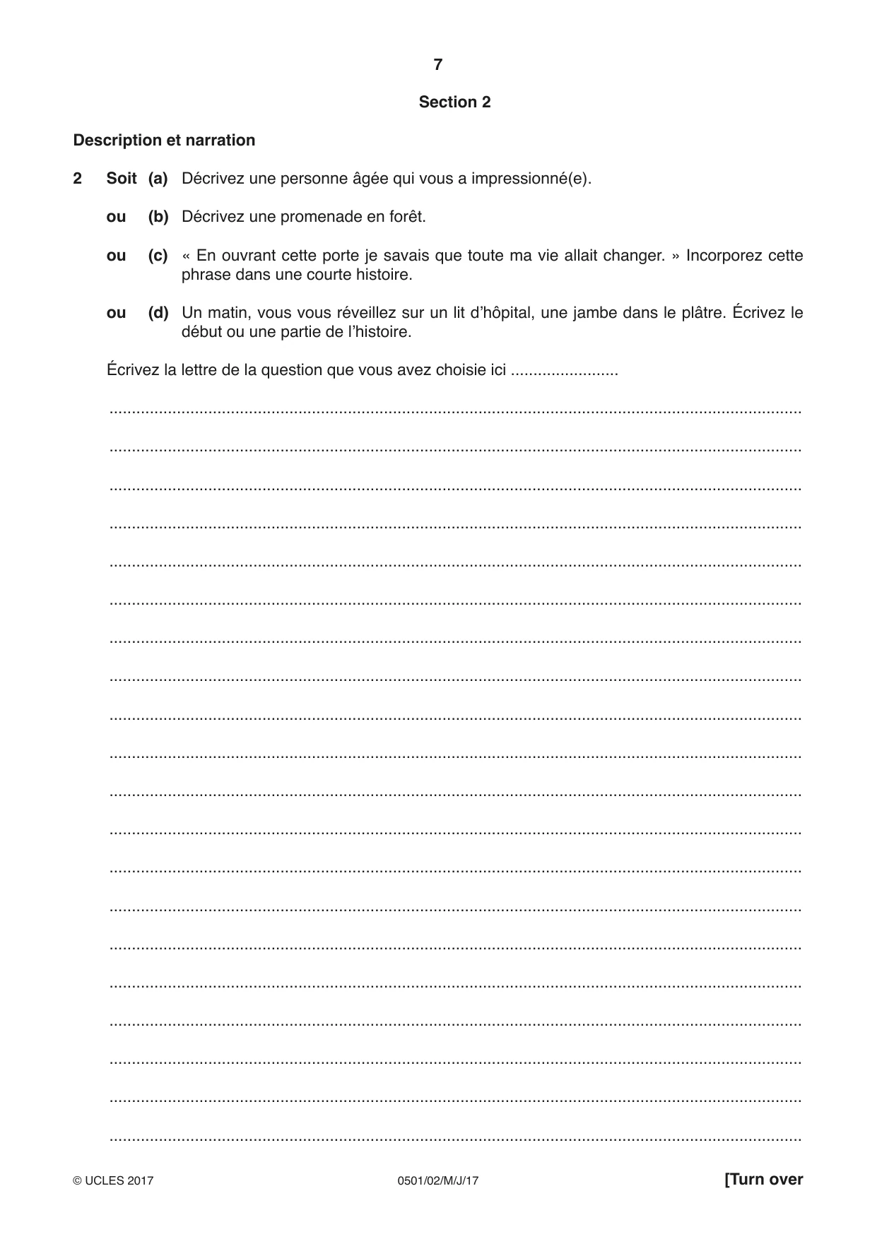 Cambridge IGCSE French - First Language 0501 2017 May/June Paper 2 · Variant 1 question paper, page 7 of 12