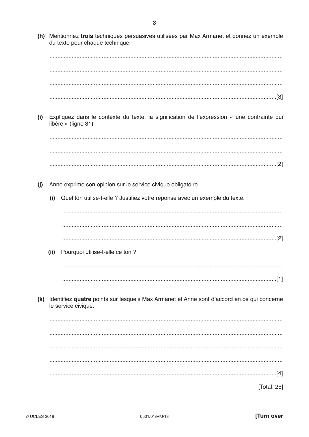 Cambridge IGCSE French - First Language 0501 2018 May/June Paper 1 · Variant 0 question paper, page 3 of 8