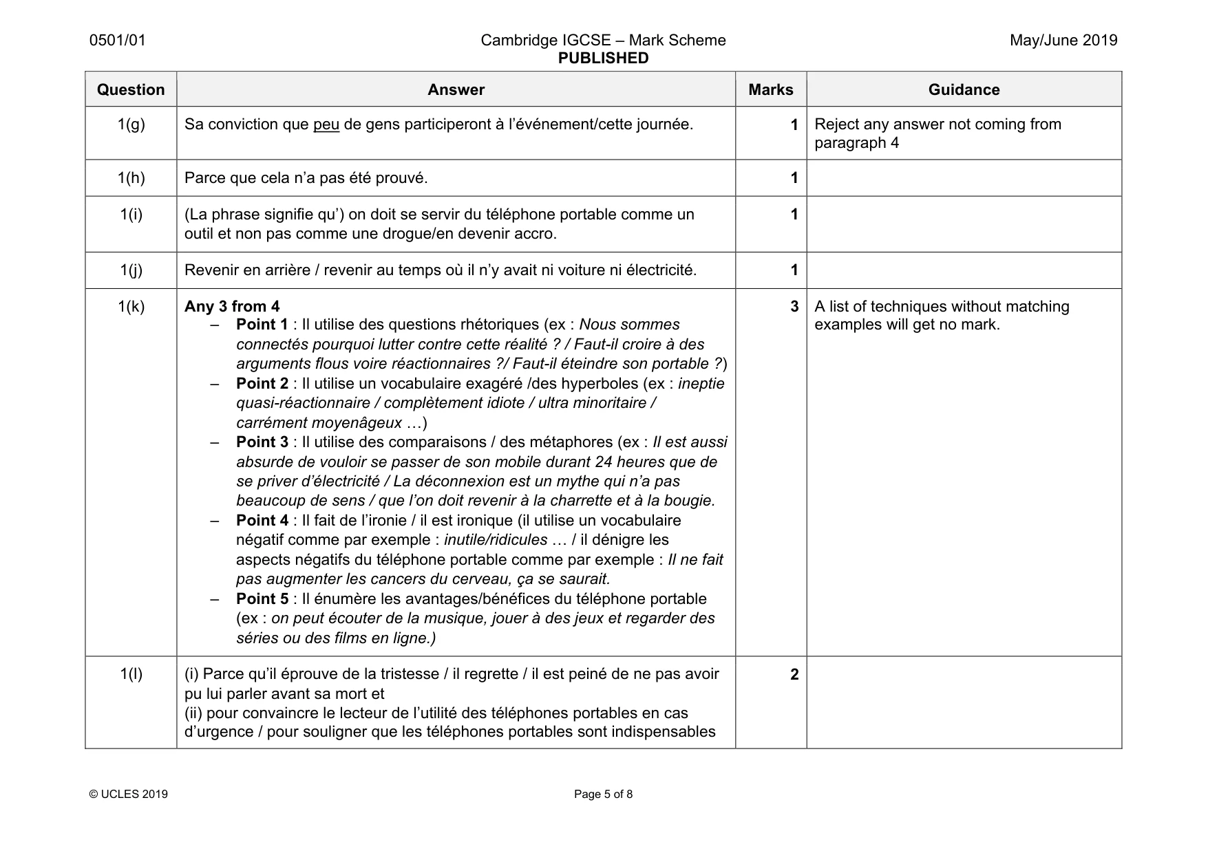 Mark scheme, page 5 of 8