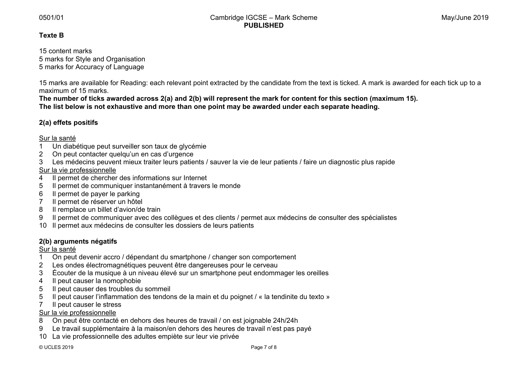 Mark scheme, page 7 of 8