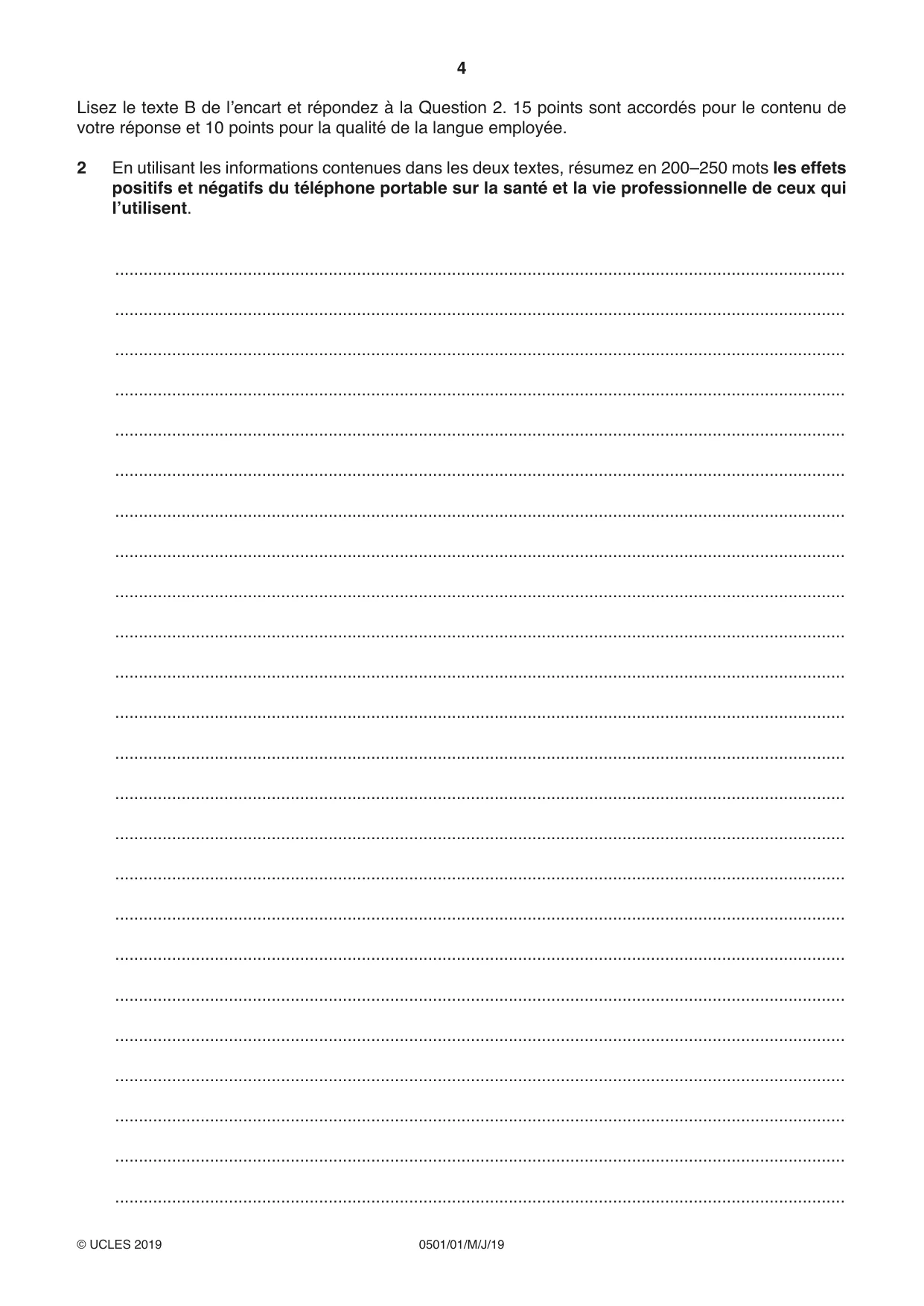 Cambridge IGCSE French - First Language 0501 2019 May/June Paper 1 · Variant 1 question paper, page 4 of 8