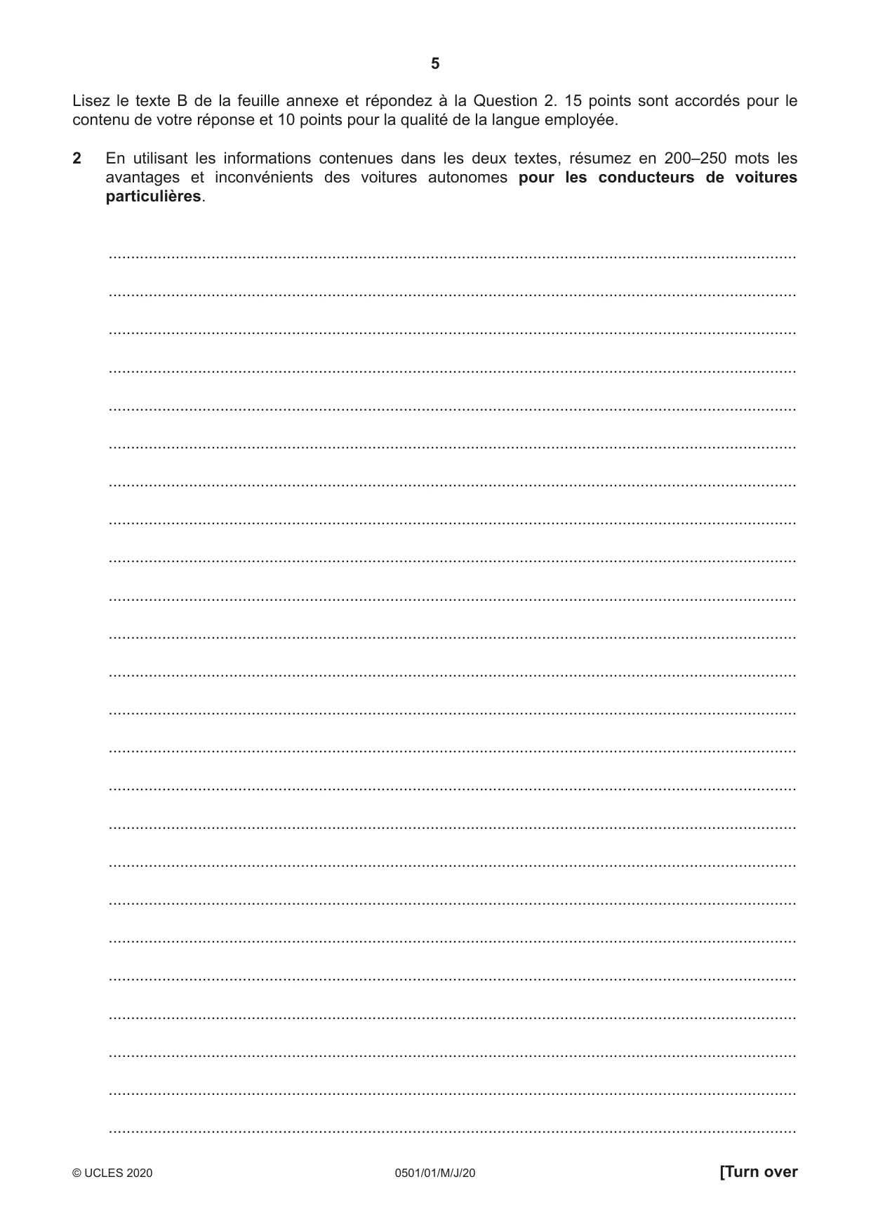 Cambridge IGCSE French - First Language 0501 2020 May/June Paper 1 · Variant 0 question paper, page 5 of 8
