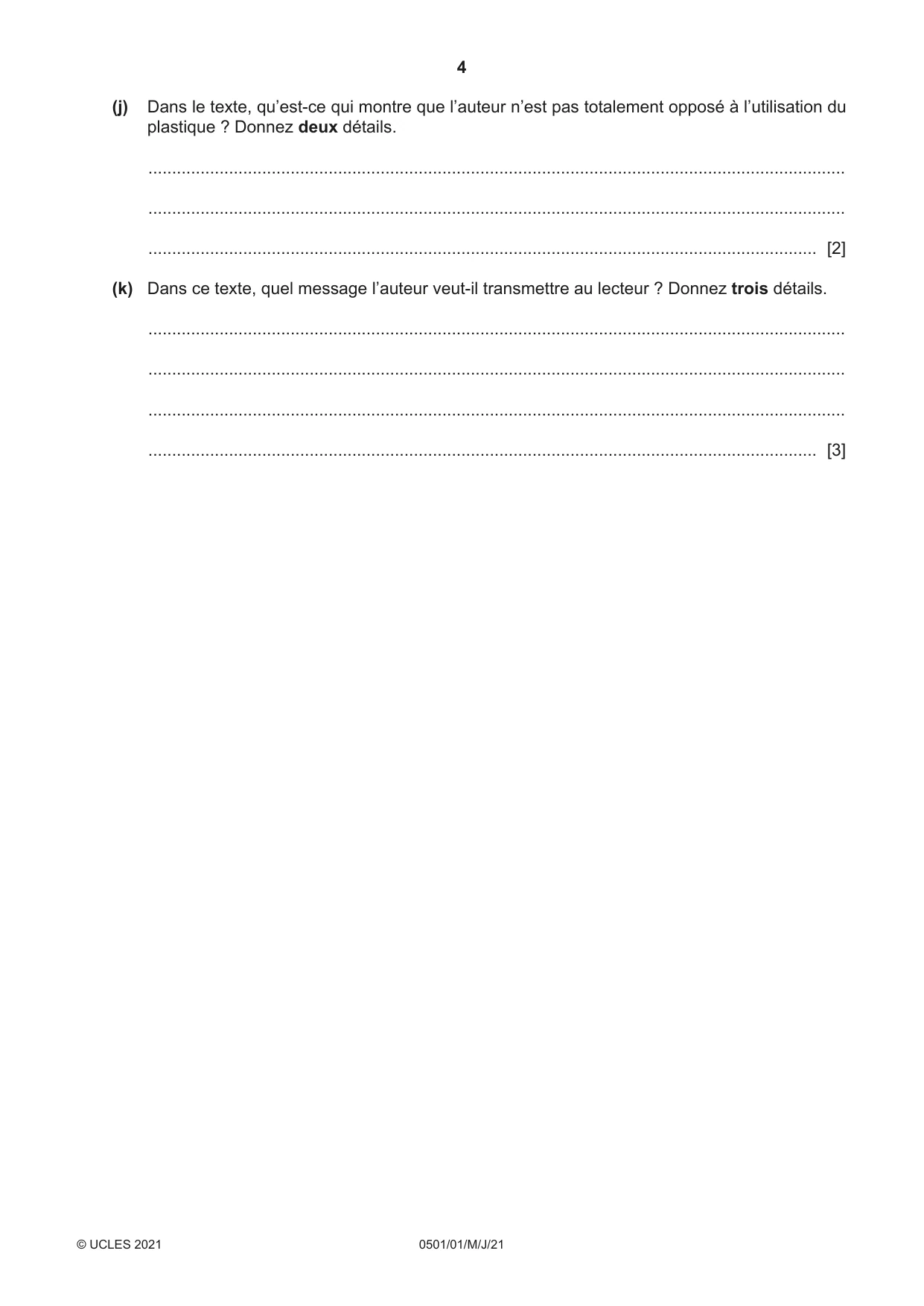 Cambridge IGCSE French - First Language 0501 2021 May/June Paper 1 · Variant 0 question paper, page 4 of 8