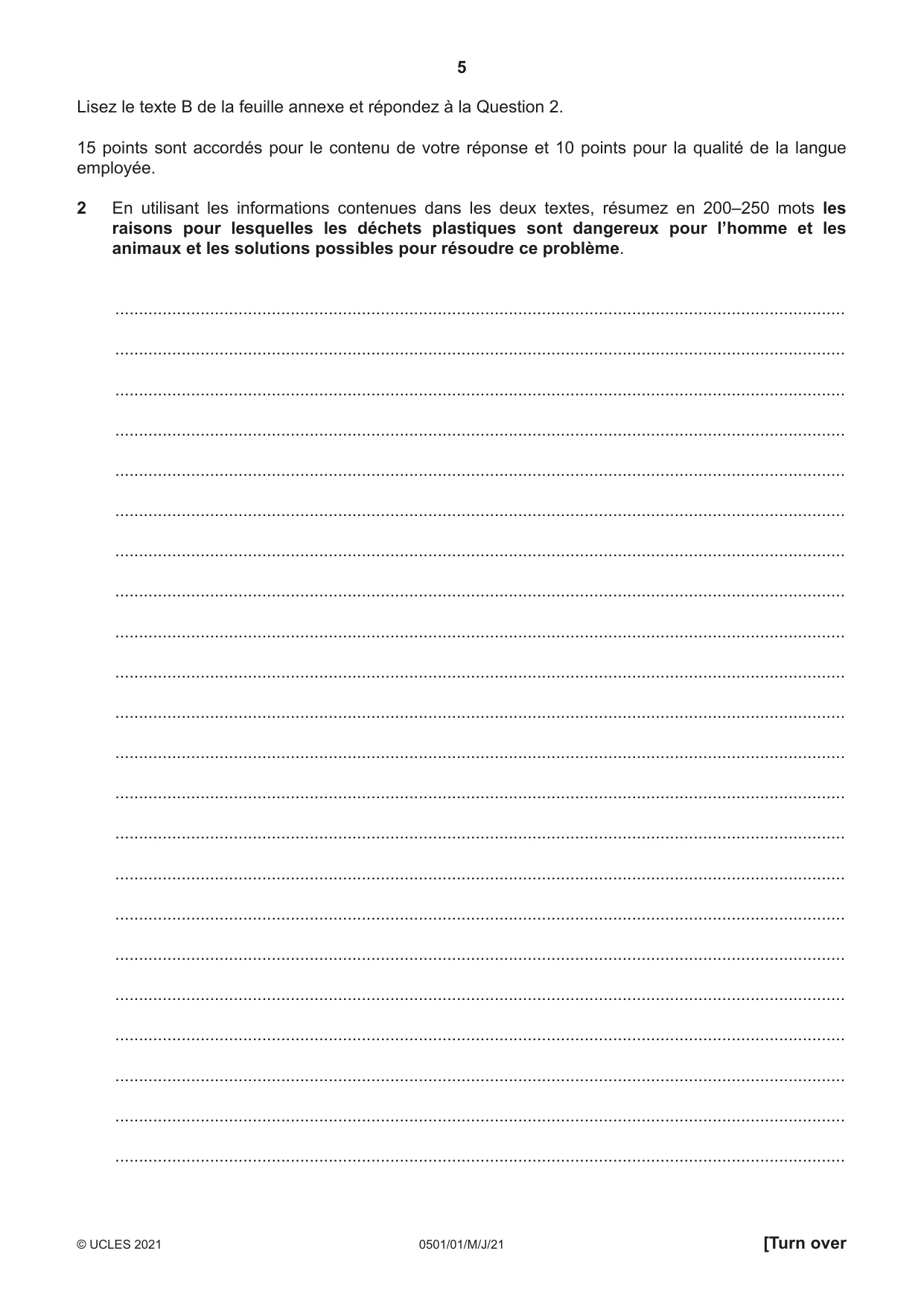 Cambridge IGCSE French - First Language 0501 2021 May/June Paper 1 · Variant 0 question paper, page 5 of 8