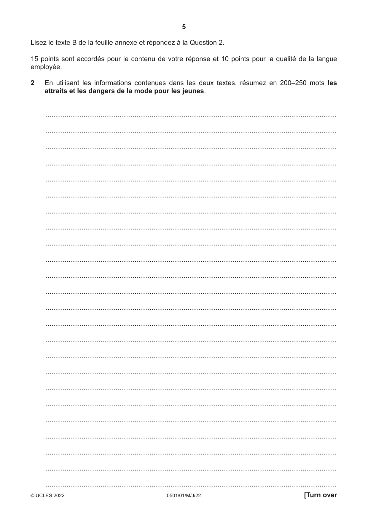 Cambridge IGCSE French - First Language 0501 2022 May/June Paper 1 · Variant 0 question paper, page 5 of 8